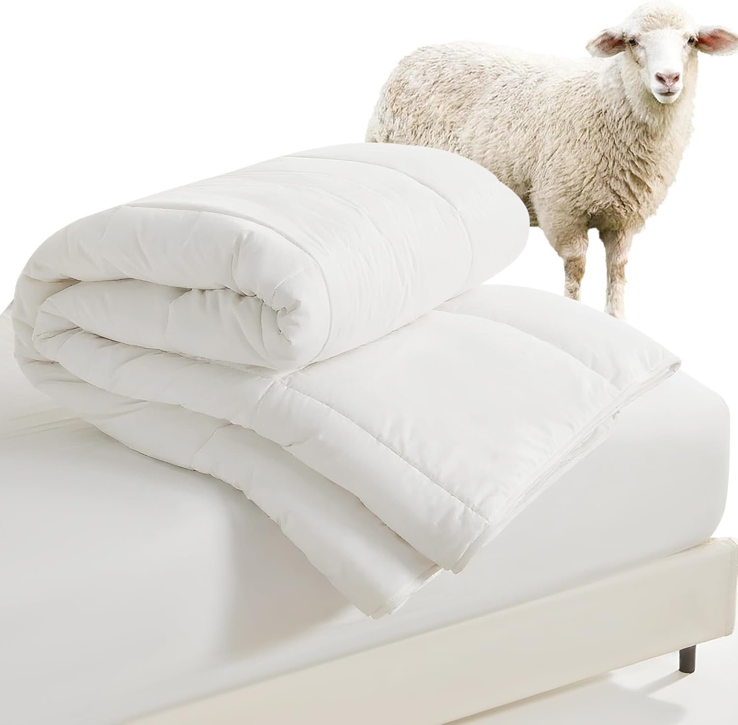 HOMBYS Lightweight Wool Comforter Queen Size – 100% Australian Wool Filling 120gsm, Breathable & Thin Duvet Insert for Hot Sleepers, 60s Cotton Shell, All Season Comfort, White
