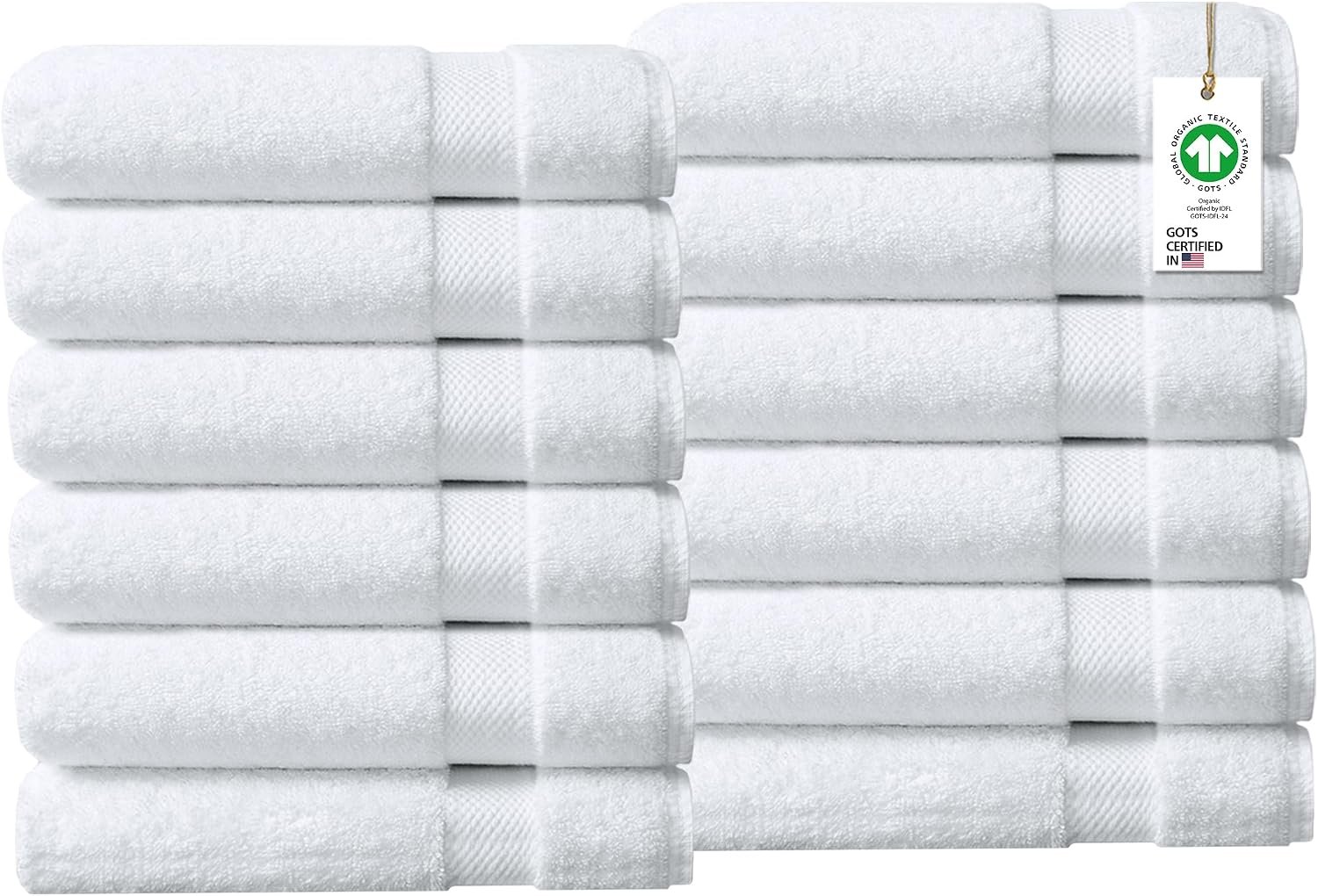 100% Organic Cotton Towels 650 GSM Plush Feather Touch Quick Dry Wash Cloth, Pack of 12 GOTS Certified, Oeko-Tex Green Certified, Organic Cotton Wash Cloth, 13″X13″