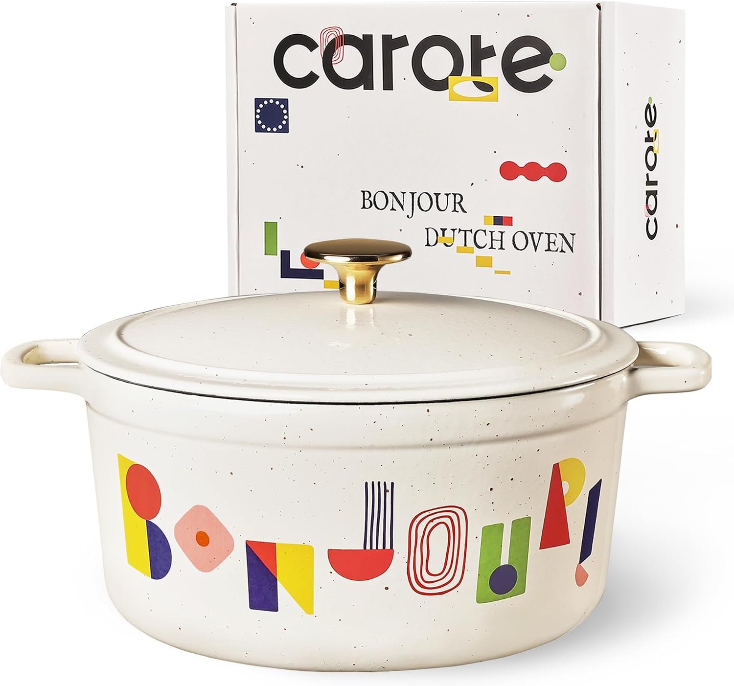 CAROTE Enameled 5QT Cast Iron Dutch Oven Pot with Gift Box, Bonjour