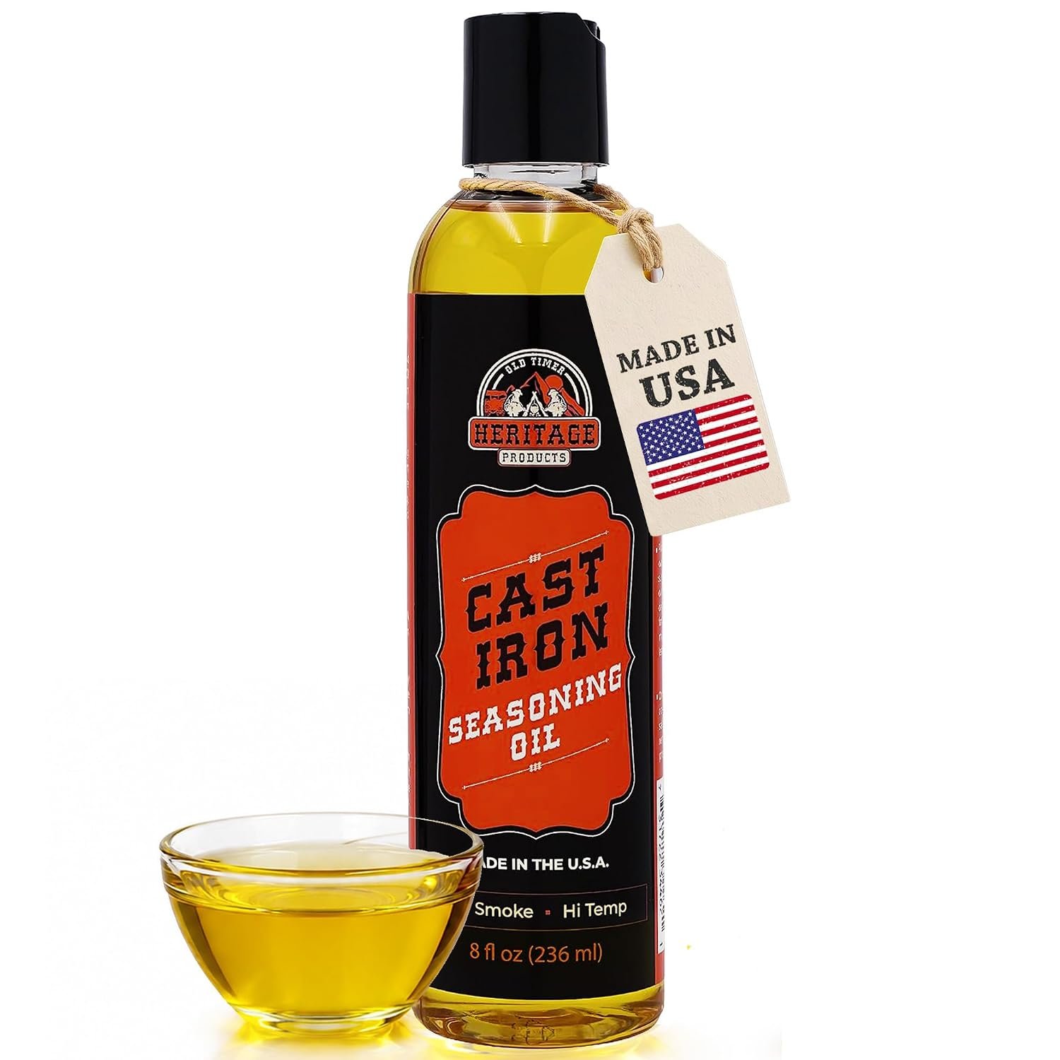 Heritage Products Cast Iron Seasoning Oil – Low-Smoke, Hi Temp All-Natural Skillet Conditioner for Dutch Oven, Griddle, Camp Grill – Cleans, Protects Cast Iron Cookware with Avocado Oil