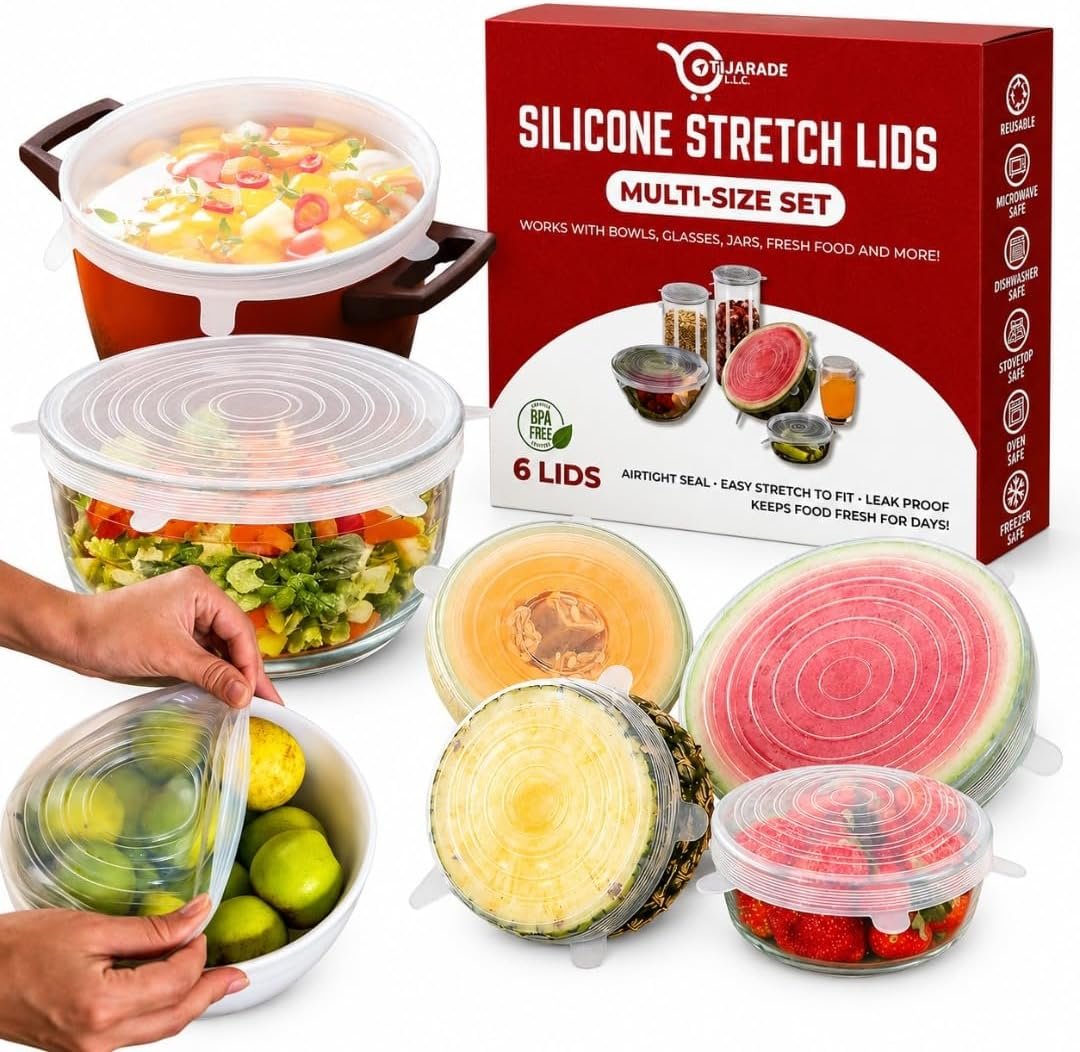 Silicone Stretch Lids 6 Pack, Reusable Food Storage Covers
