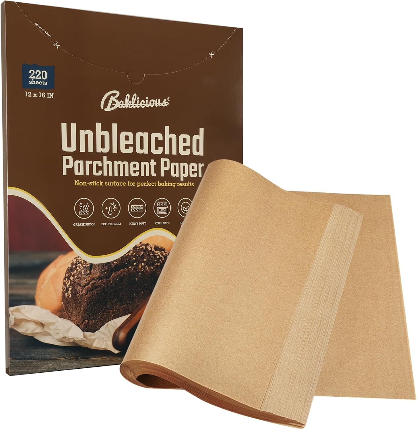 Baklicious 12x16inch 220pcs Unbleached Pre-cut Parchment Baking Sheets