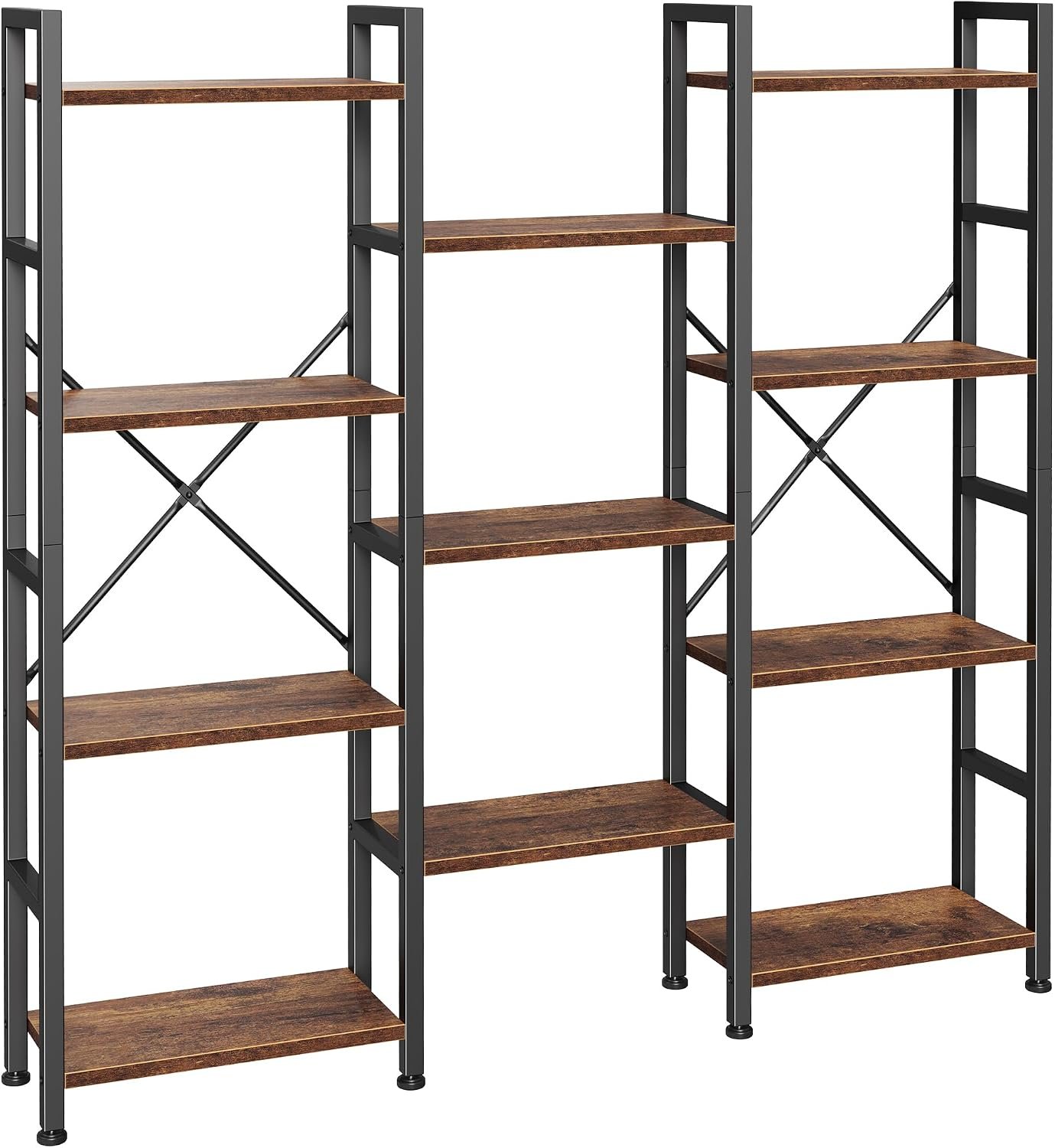 Huuger 4 Tier Bookshelf, 55” Tall Bookcase, 11 Open Shelves, Rustic Brown