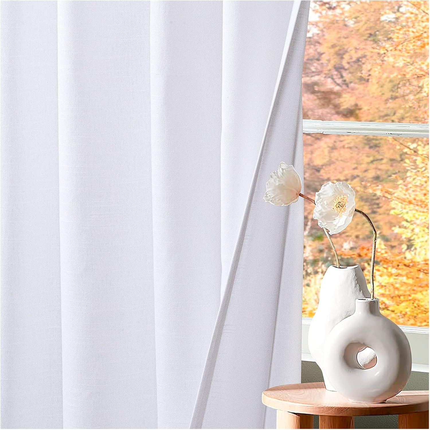 HOMIDATE White Cotton Curtain Panels, 50×63 in, Set of 2