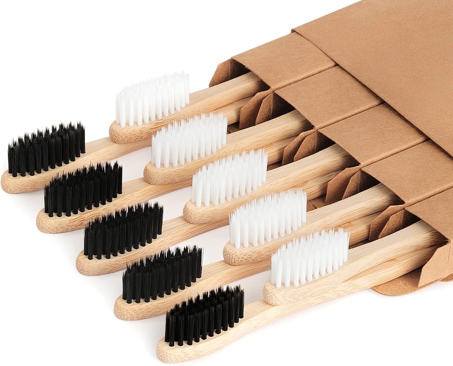 Bamboo Toothbrushes 10 Pack, Soft Bristle Toothbrush BPA Free Biodegradable