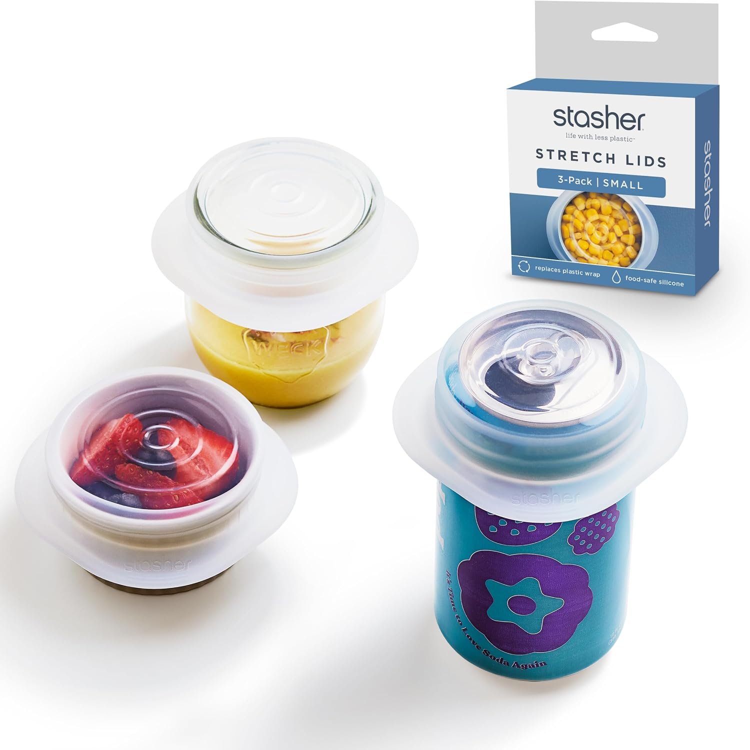 Stasher Premium Reusable Silicone Stretch Lids, Clear, 3-Pack, Small