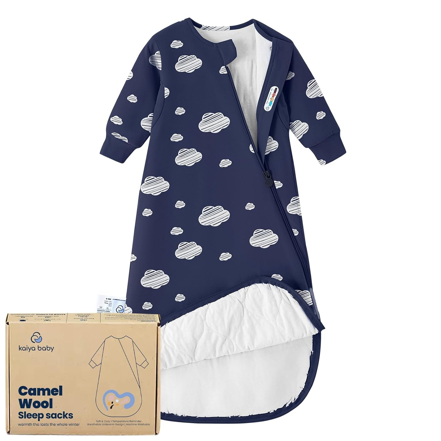 KaiyaBaby Organic Cotton Baby Sleep Sack, Long Sleeve 1.0 TOG, 6-18M