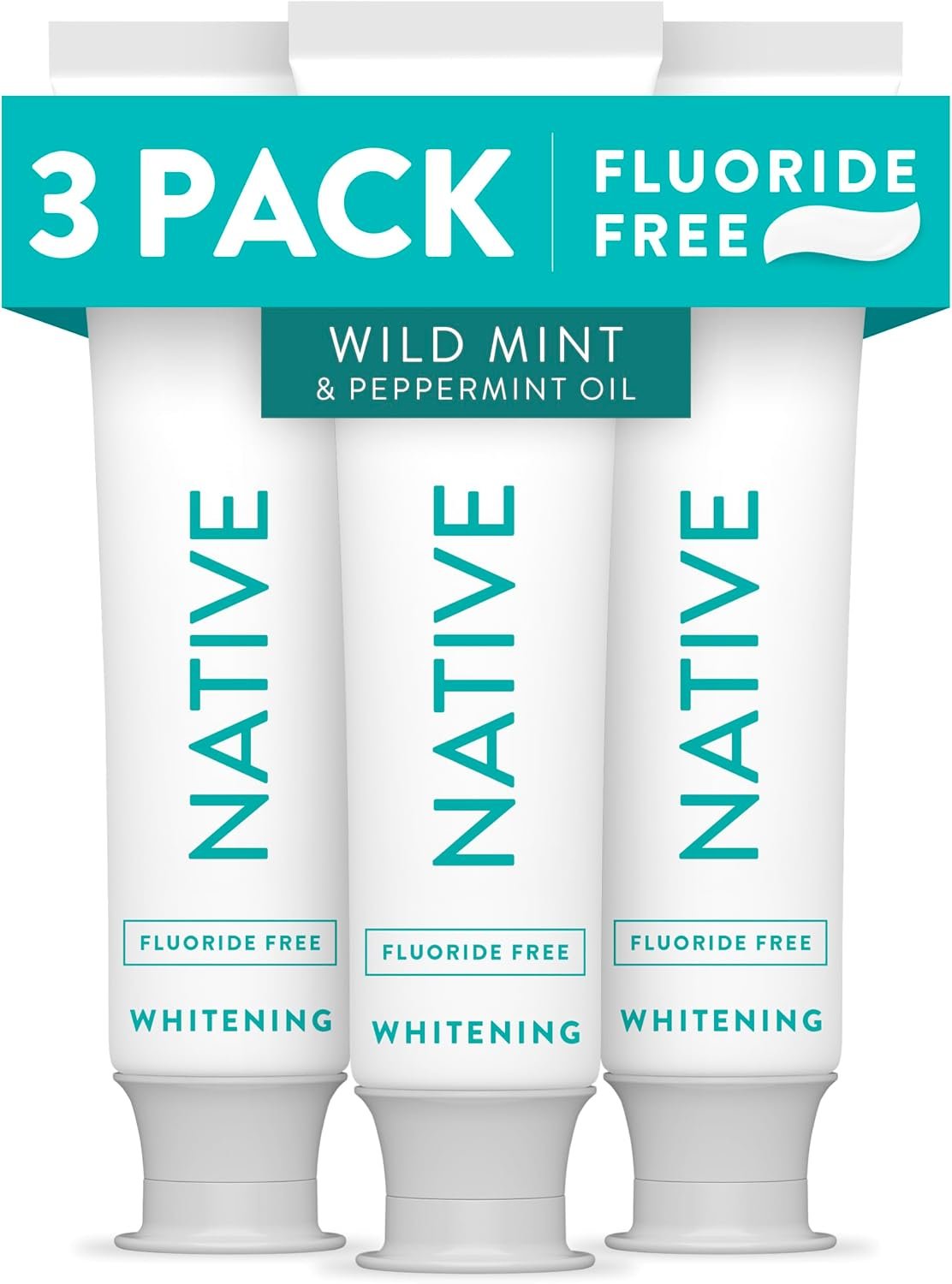 Native Fluoride Free Toothpaste, Whitening – for Adult, Kids 2+ Oral Care – Wild Mint & Peppermint Oil Flavor, 4.1oz (Pack of 3)