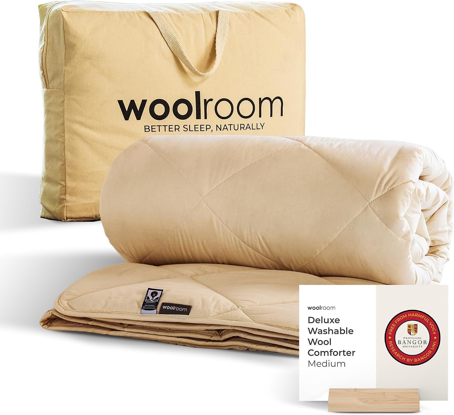 WOOLROOM Deluxe Washable Wool Comforter Queen Size Medium Weight Duvet Insert – 100% Natural Hypoallergenic Temperature Regulating Down Alternative Bedding
