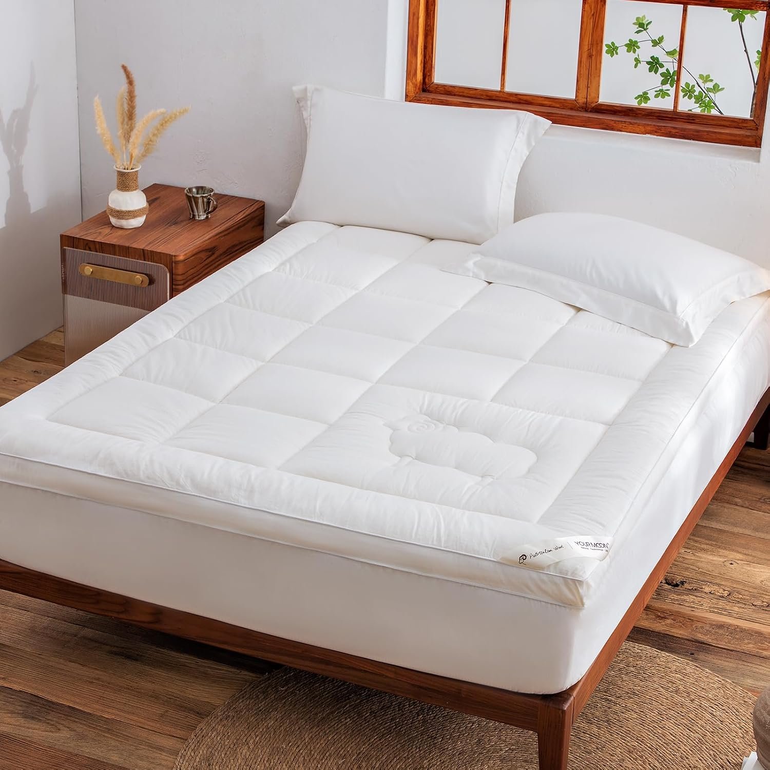 YOUR MOON 100% Wool Mattress Topper Full, 800 GSM, White