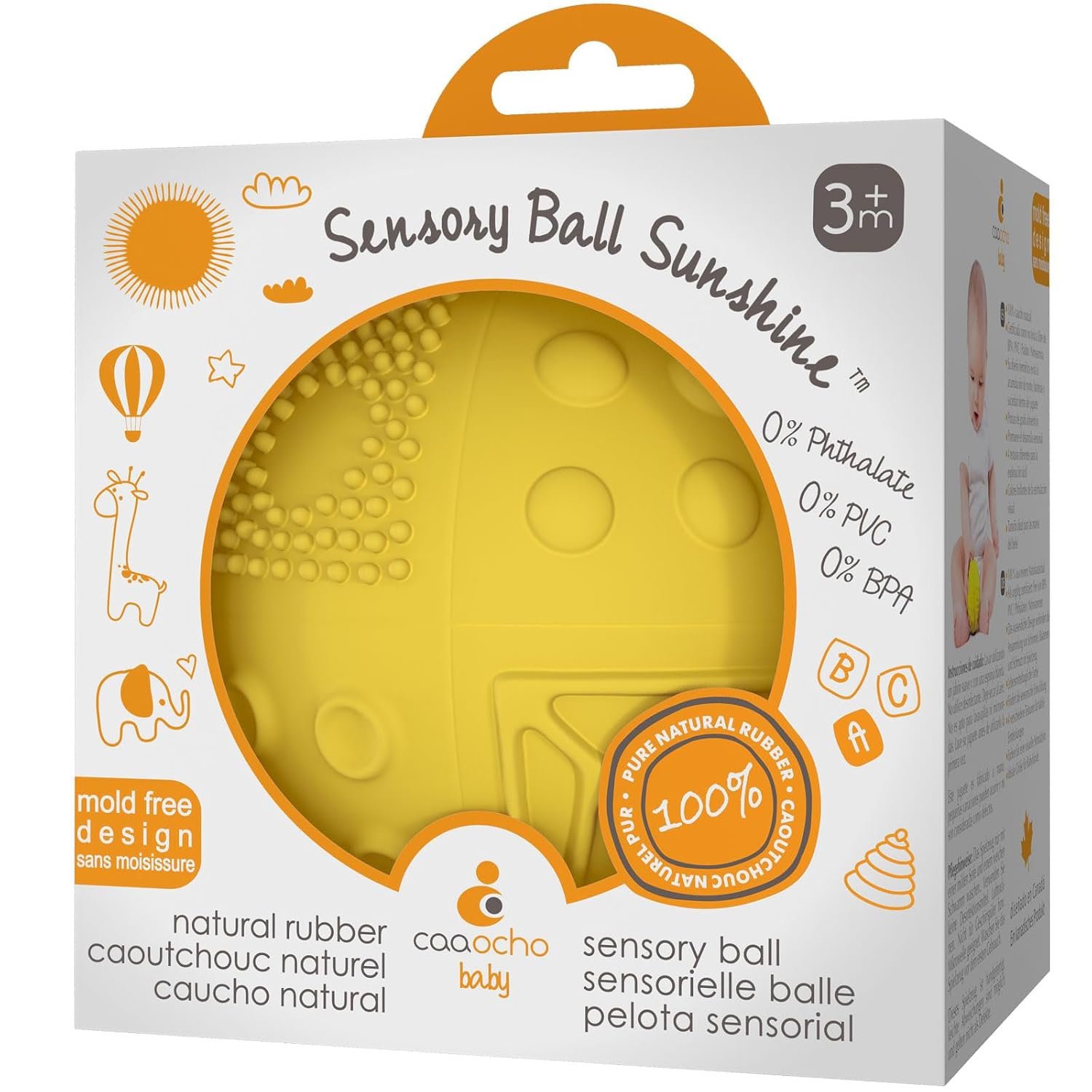 caaocho Pure Natural Rubber Sensory Ball Sunshine 3″ – Sealed Hole, BPA Free Baby Ball Toy, for Sensory Play, for Sensory Development, Hole Free Baby Toy, Perfect Bouncer, Without Hole