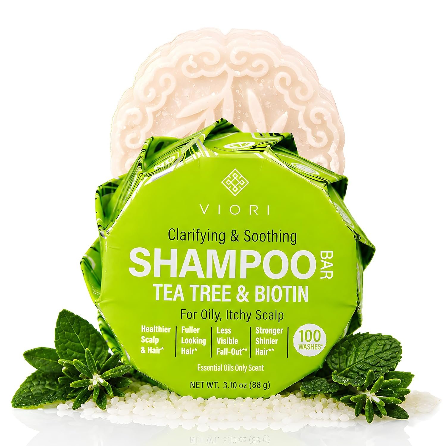 Viori Tea Tree Mint Shampoo Bar for Oily Scalp – Essential Oil, Rice Water