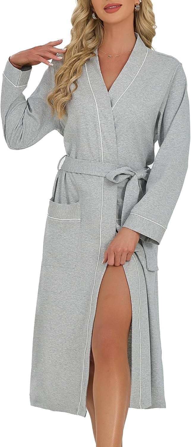 U2SKIIN Womens Organic Cotton Robe, Soft Lightweight Long Kimono Bathrobe