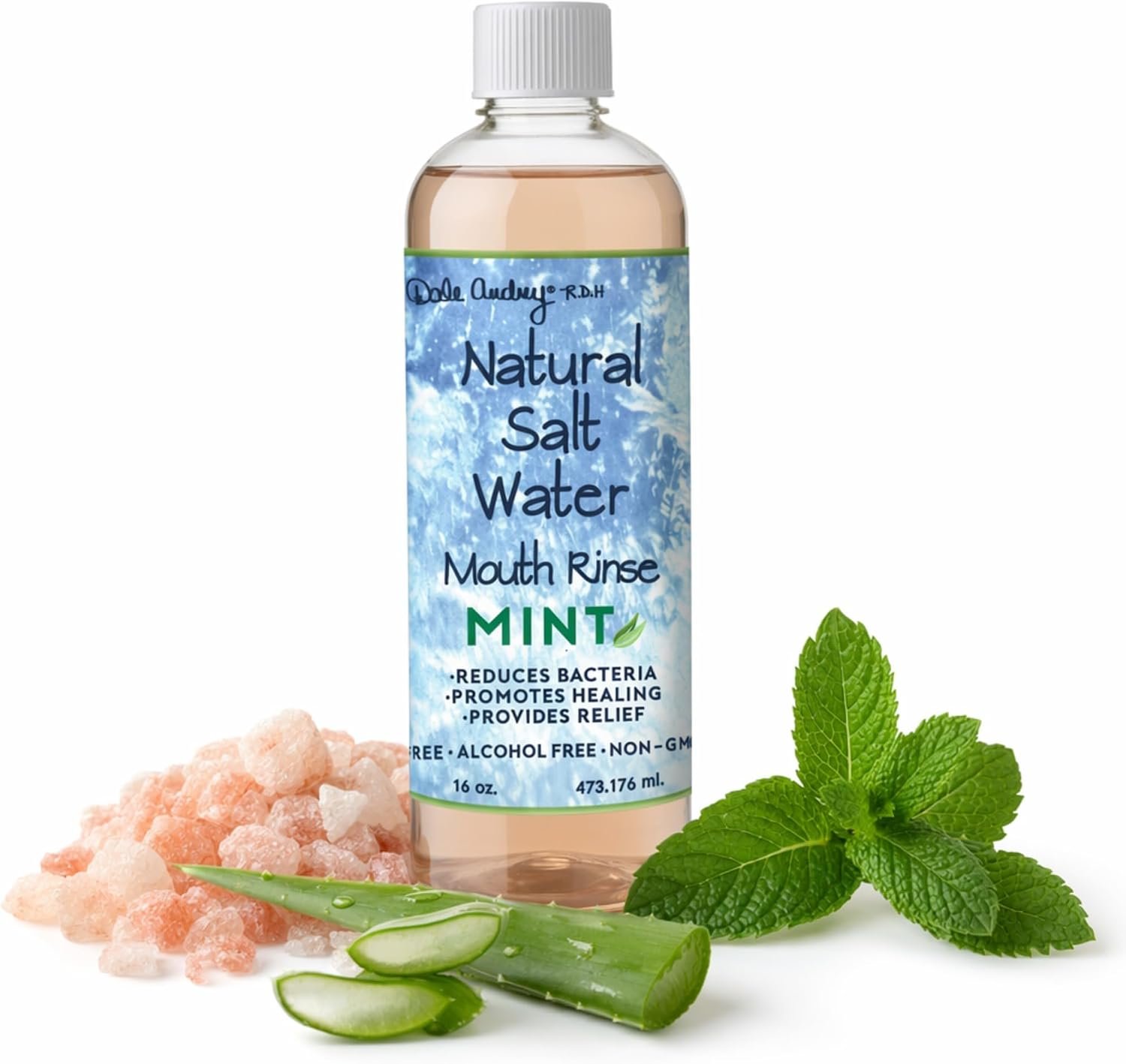 Dale Audrey Pink Himalayan Salt Water Mouth Rinse & Mouthwash, Mint, 16 oz