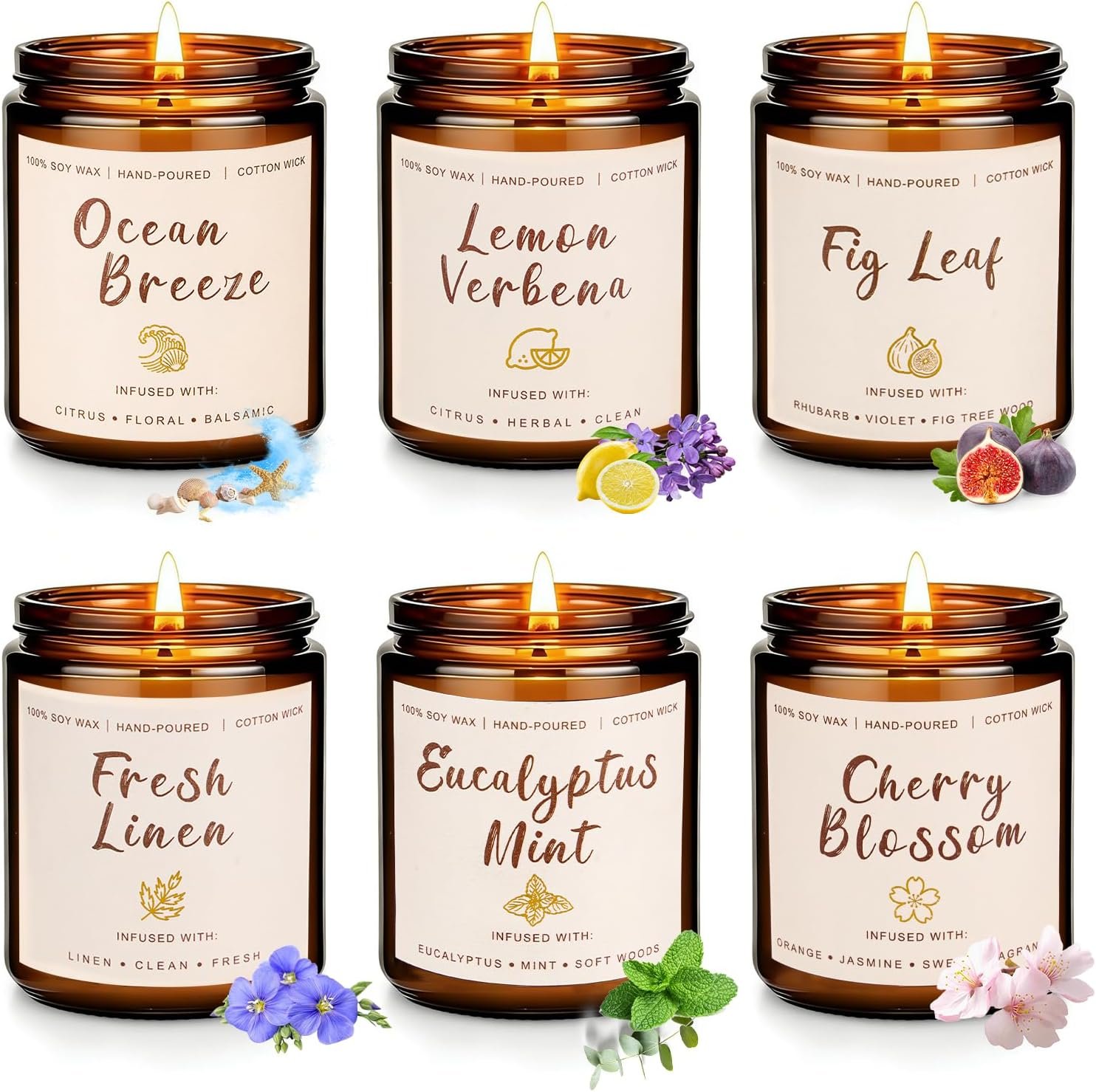 Soy Scented Candles Gift Set – 6 Pack Natural Soy Wax Long Lasting Candles
