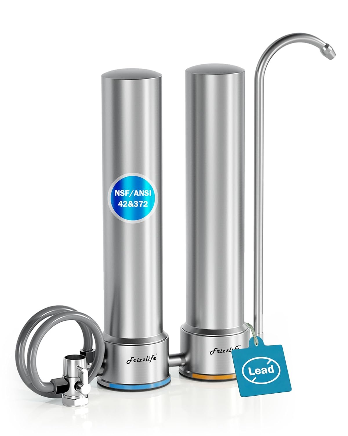 Frizzlife DS99 Countertop Water Filter System, NSF 42&372 Certified 8-Stage Stainless Steel Water Filter for Sink Faucet, 0.5 Micron Filter Reduces 99.99% Lead, Chlorine, Heavy Metals, Bad Taste&Odor
