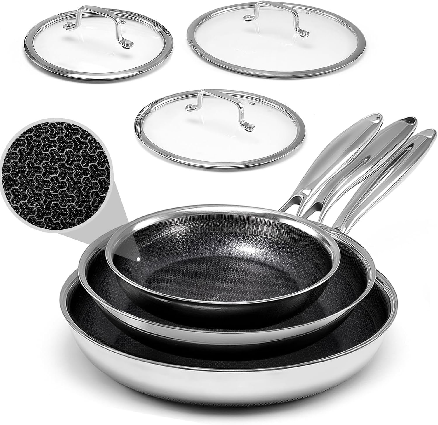 USELUCK Hybrid Non Stick Frying Pans Set, 8 10 12 Inch Set.Pro Coating.