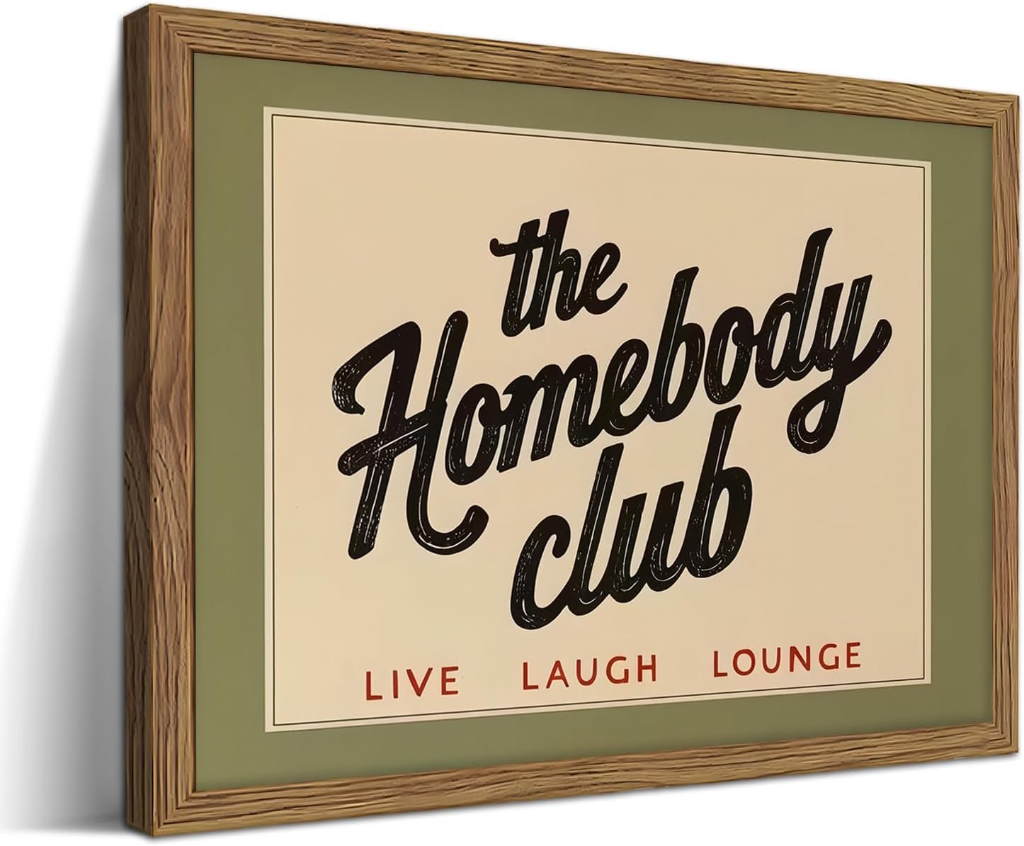 The Homebody Club Wall Art, Vintage Minimalist Typography Canvas Wall Decor Painting, Trendy Quote Artwork Poster Print Picture for Living Room Bedroom 12×16 Inch Wood Framed