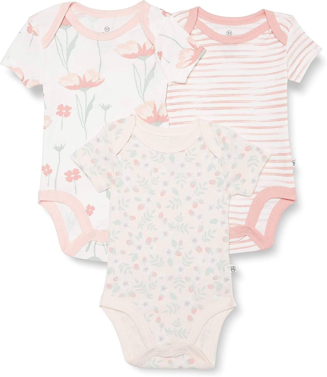 HonestBaby unisex-baby 3-pack Short Sleeve Bodysuits One-piece 100% Organic Cotton for Infant Baby Boys, Girls, Unisex