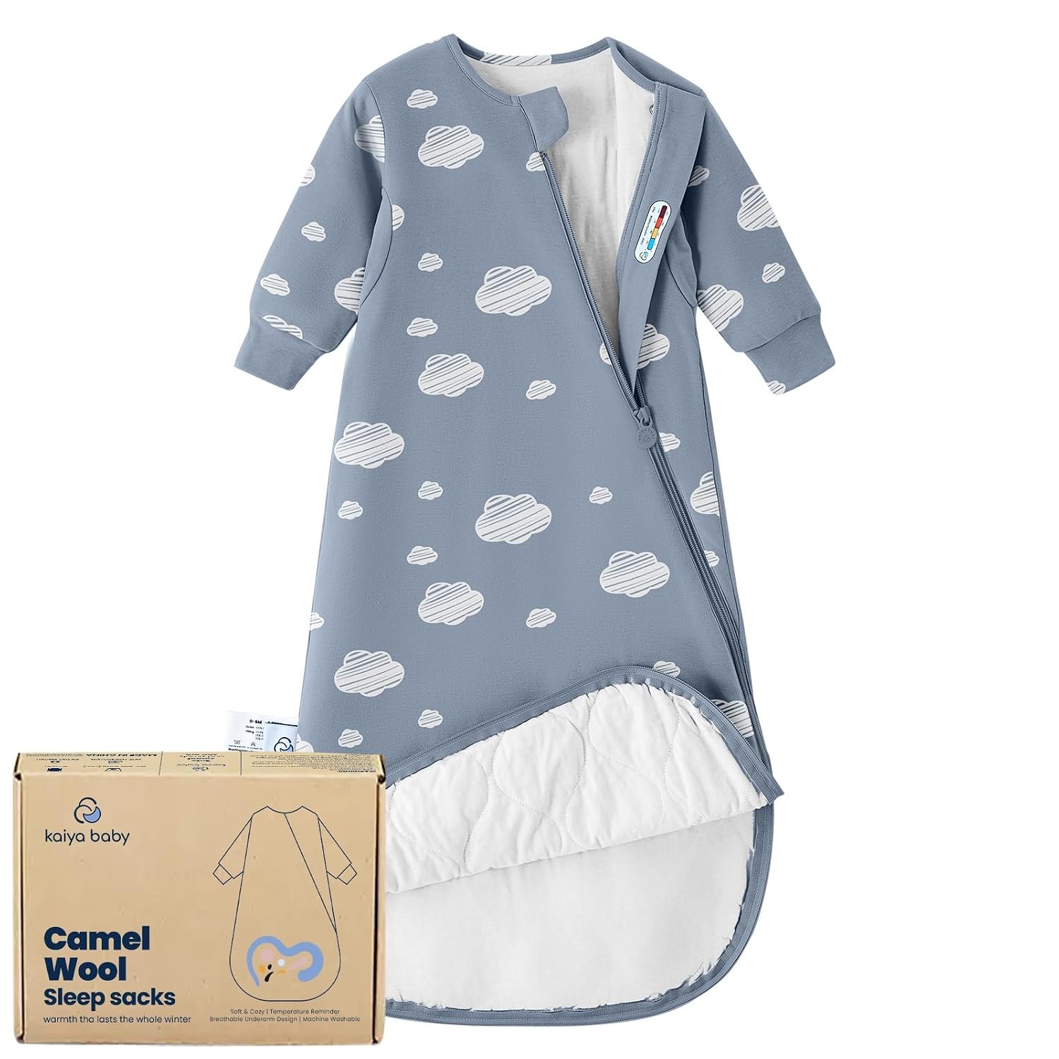 KaiyaBaby Organic Cotton Baby Sleep Sack, Long Sleeve 1.0 TOG, 6-18M