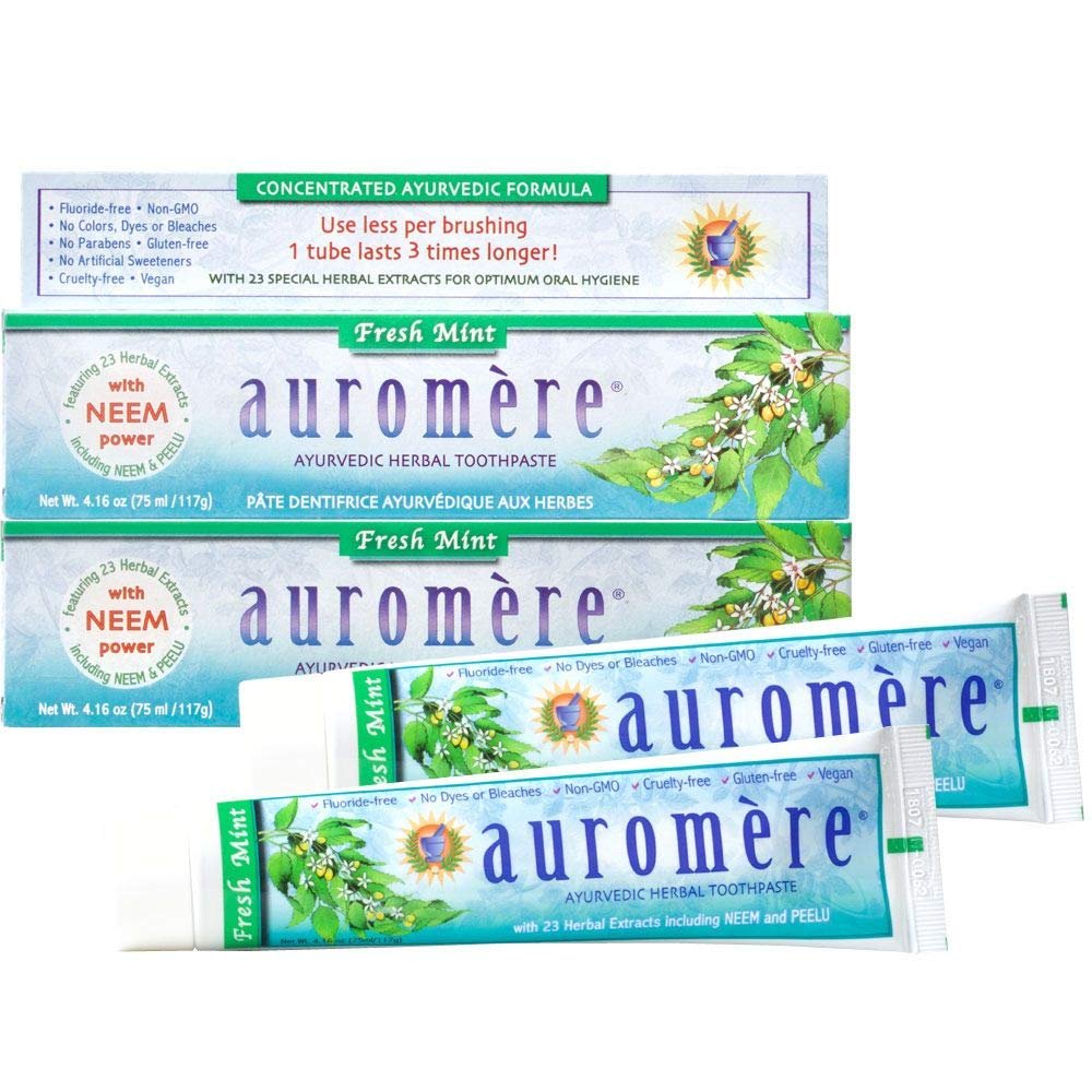 Auromere Ayurvedic Herbal Neem & Clove Toothpaste – Fresh Mint, 2 Pack