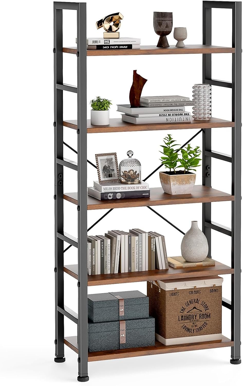 DUMOS 5 Tiers Bookshelf, Classical Modern Book Shelf Bookcase