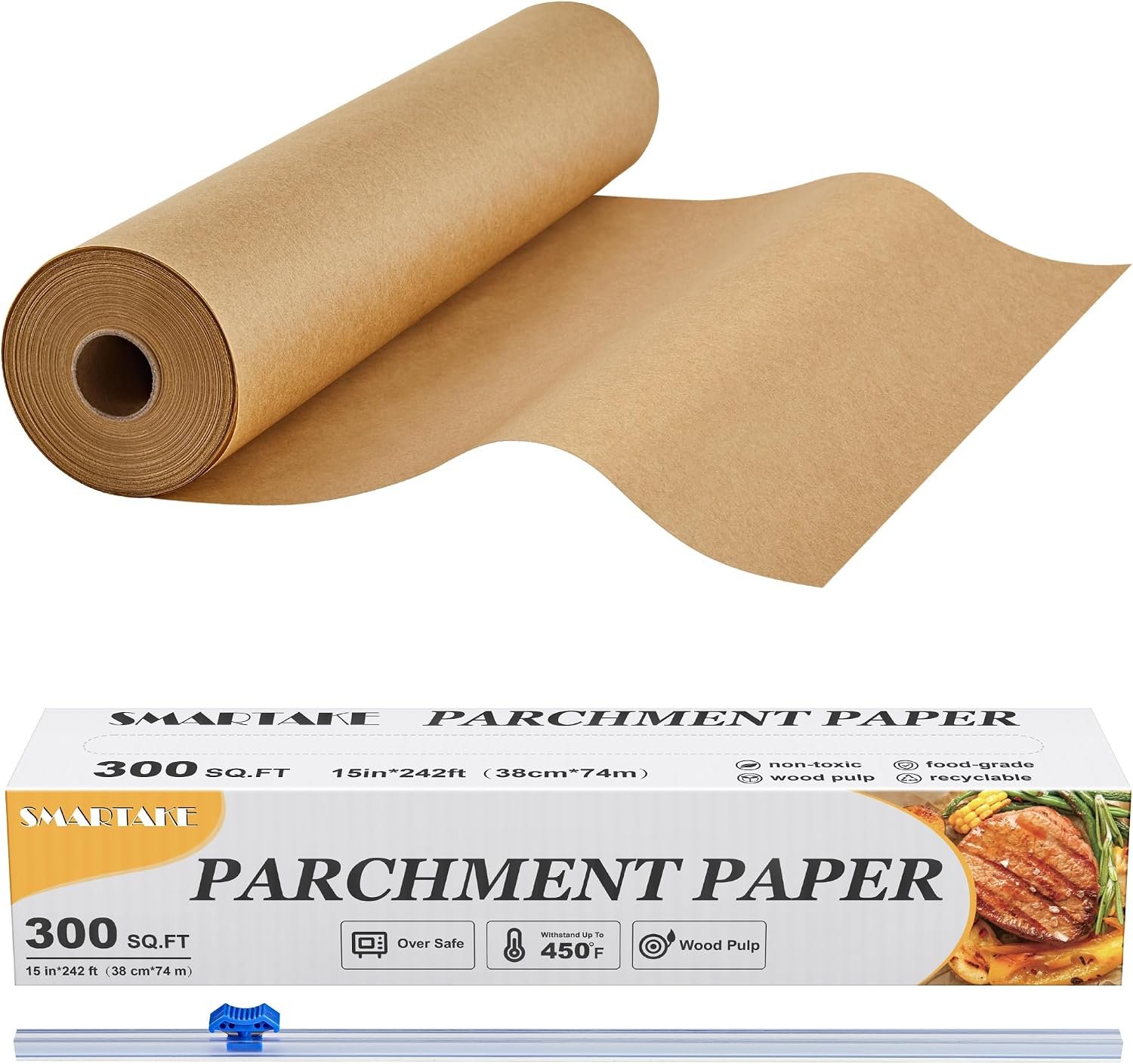 SMARTAKE Parchment Paper Roll for Baking, 15 in x 242 ft, 300 sq.ft