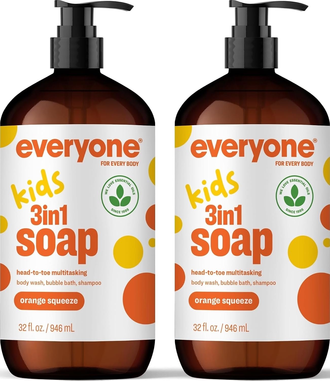 Everyone 3-in-1 Kids Body Wash, Bubble Bath & Shampoo, Orange, 32oz 2pk