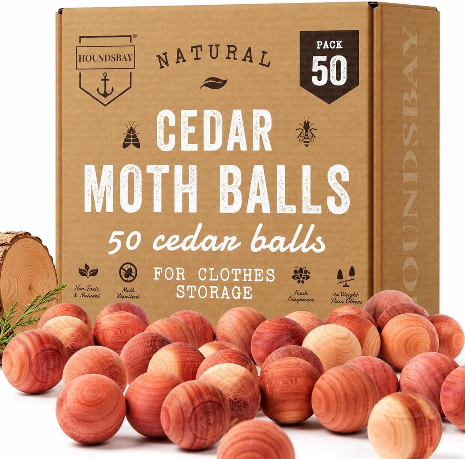 HOUNDSBAY Cedar Moth Balls for Clothes Storage – Mothballs for Indoor Use