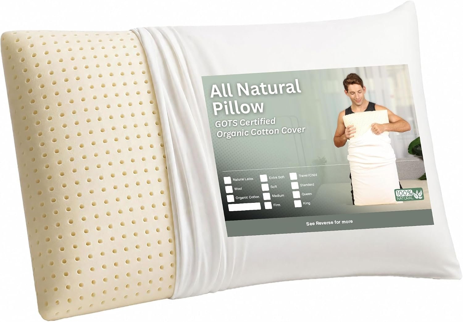 ORGANIC TEXTILES 100% Talalay Latex Bed Pillow with GOTS Certified Organic Cotton Cover (Queen Size – Medium) – Pack of 1