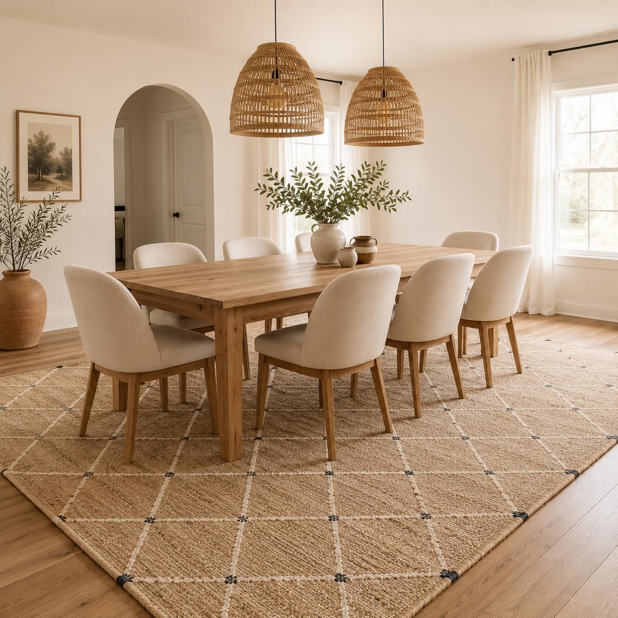 FRELISH DECOR Hand Woven Jute Area Rug 8’x10′- Geometric Design (Natural)