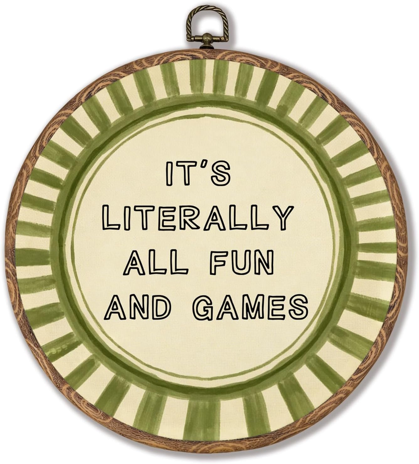 DNEULYR Sage Green Boho Sunshine Round Framed Wall Art Decor, It’s Literally All Fun and Games Hanging Wall Canvas Prints for Kids Room Nursery Playroom Classroom Decorations, 10×10 Inch