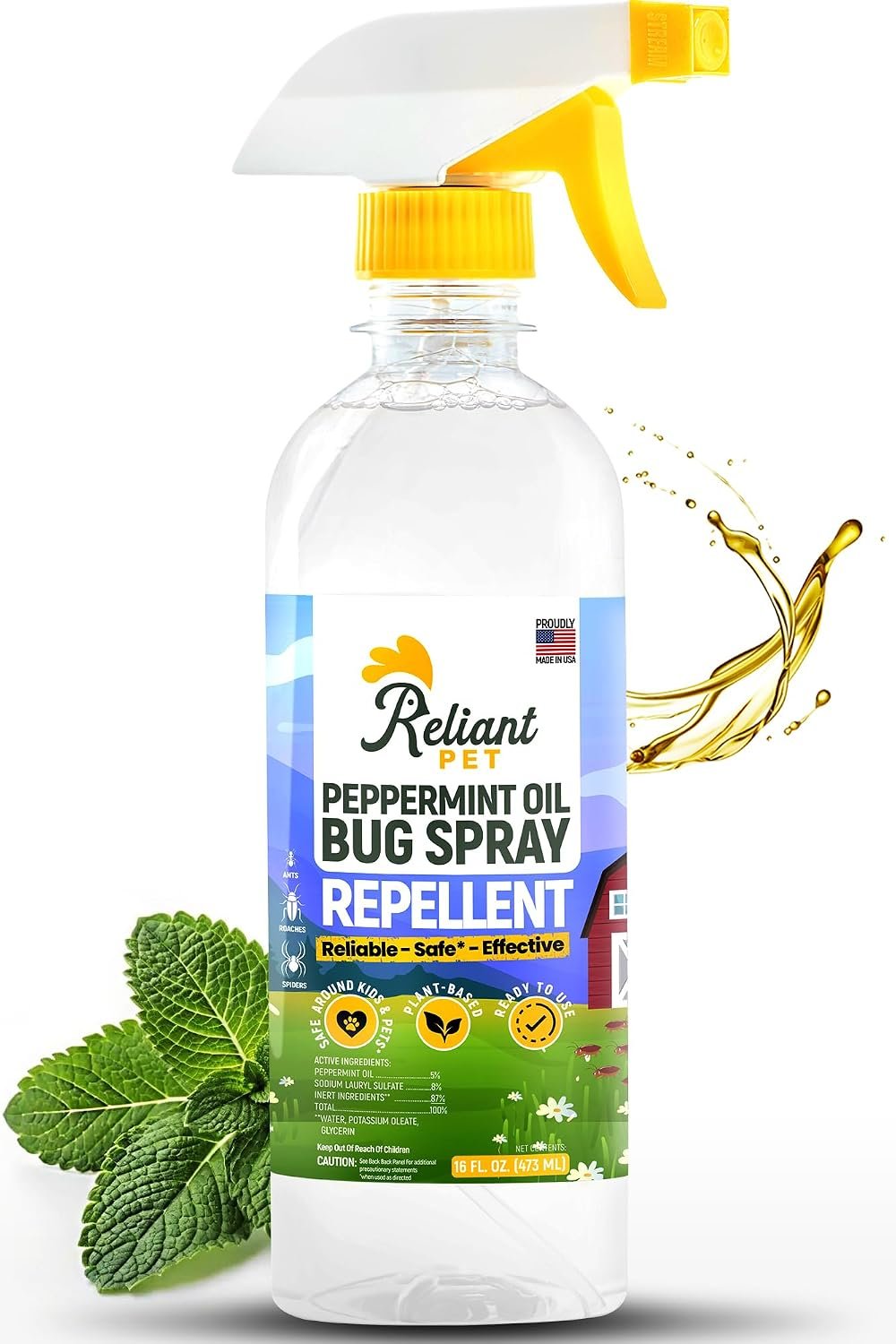 Reliant Pet – Peppermint Oil Spray for Bugs – 16oz – Insect and Pest Control Spray – Bug Spray That’s Safe, Reliable, Effective – Made in USA – Ant, Spider, and Roach Spray Indoor