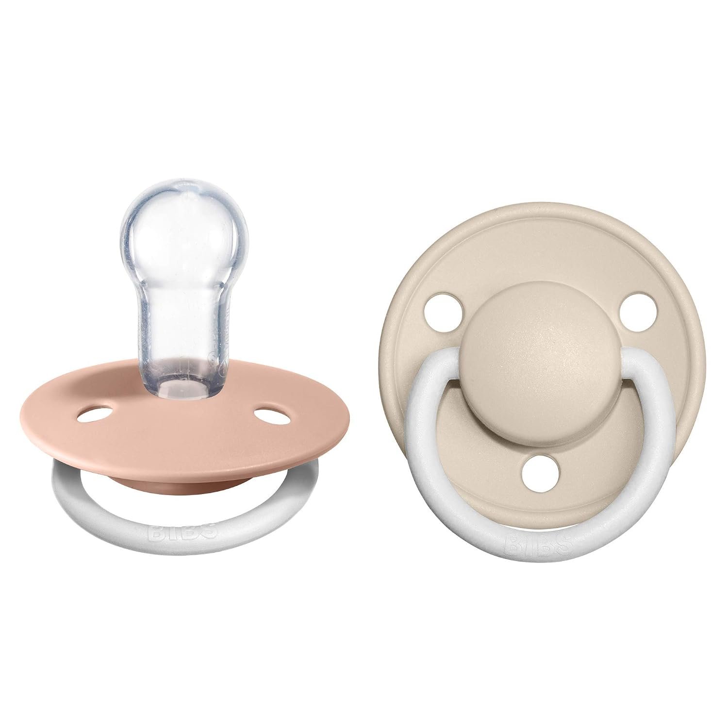 BIBS Pacifiers – De Lux Collection | BPA-Free Round Nipple | Silicone | Made in Denmark | Set of 2 Blush Night/Vanilla Night Color Premium Soothers | Size One Size