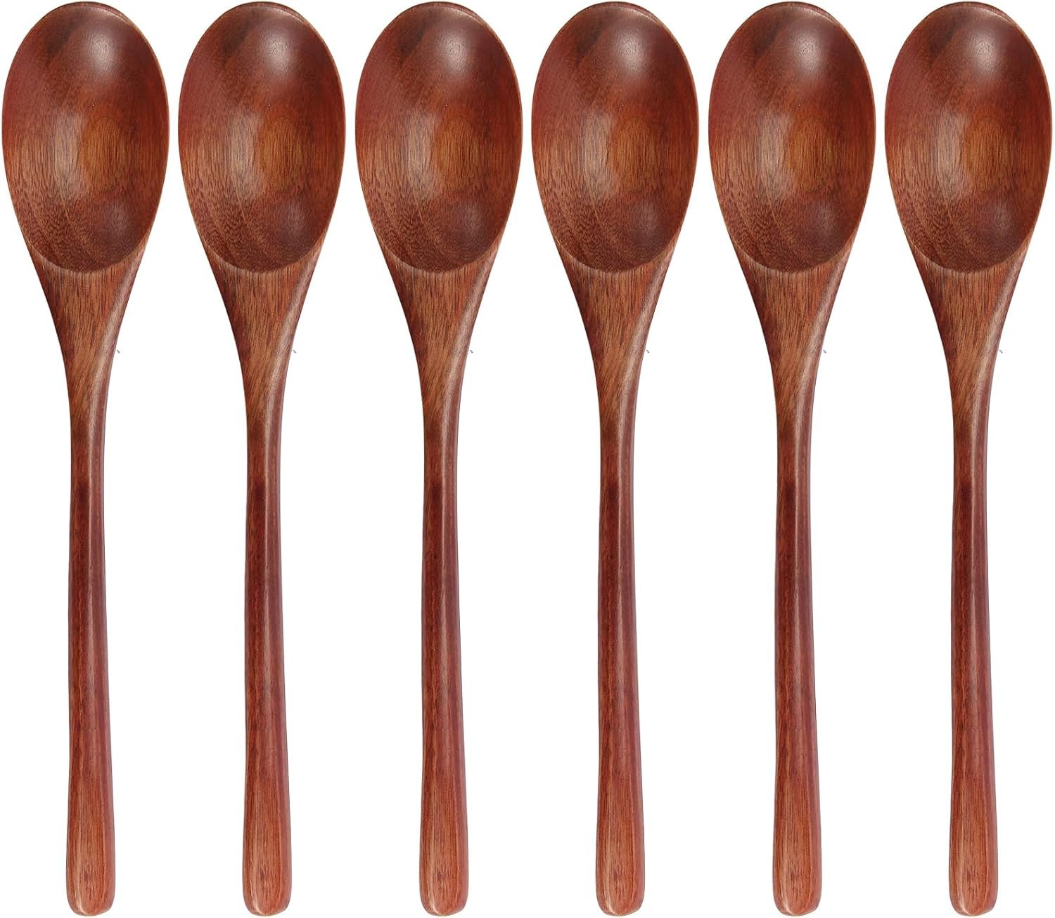 9″ Korean Wooden Spoons for Eating, ADLORYEA 6 Pieces Small Wood Spoons