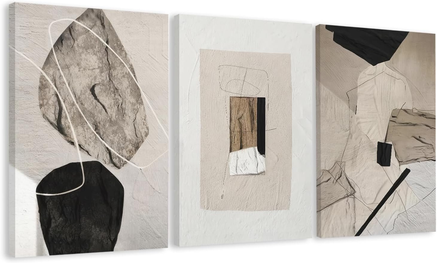 EJPFOGV Triptych Neutral Abstract Wrapped Canvas Wall Art 16×24 inches x3