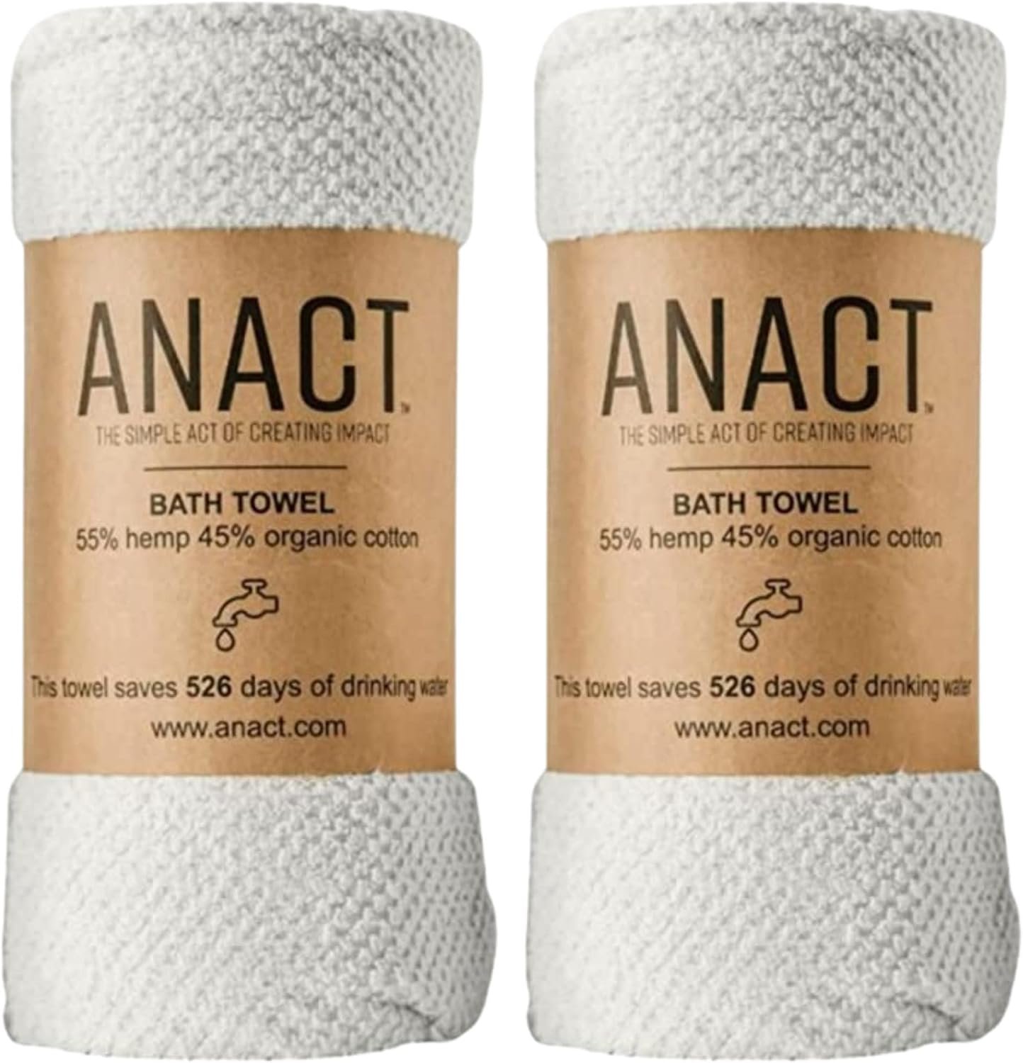 Hemp Bath Towel – Fast Drying Organic Cotton Blend Spa Quality Bath Towel – 55% Hemp, 45% Organic Cotton Textured Absorbent Bath Towel – White, 2pcs