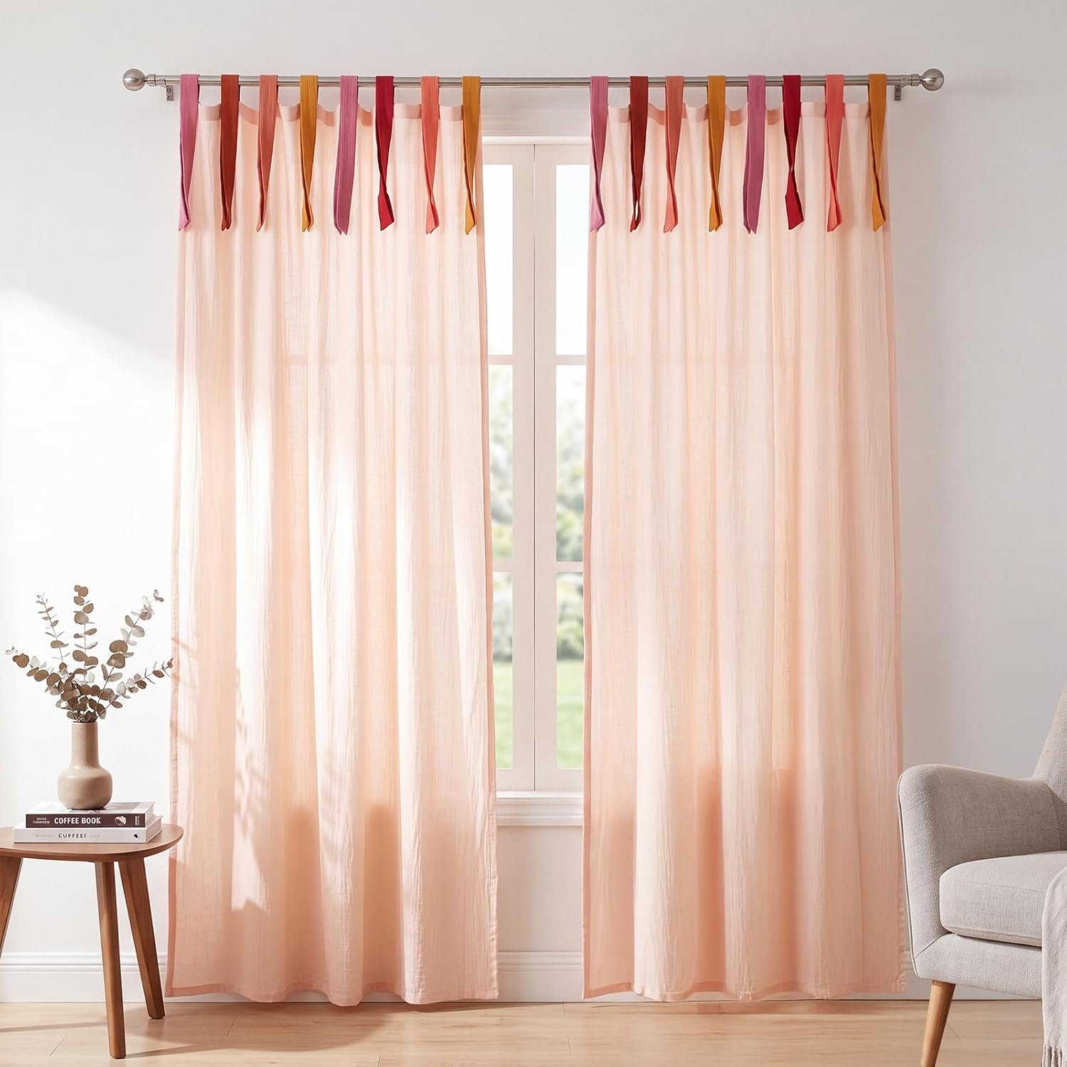 Gilprop 2 Panels Gradual Tie Top Pink Curtains for Kids Girl Room 44”x84”