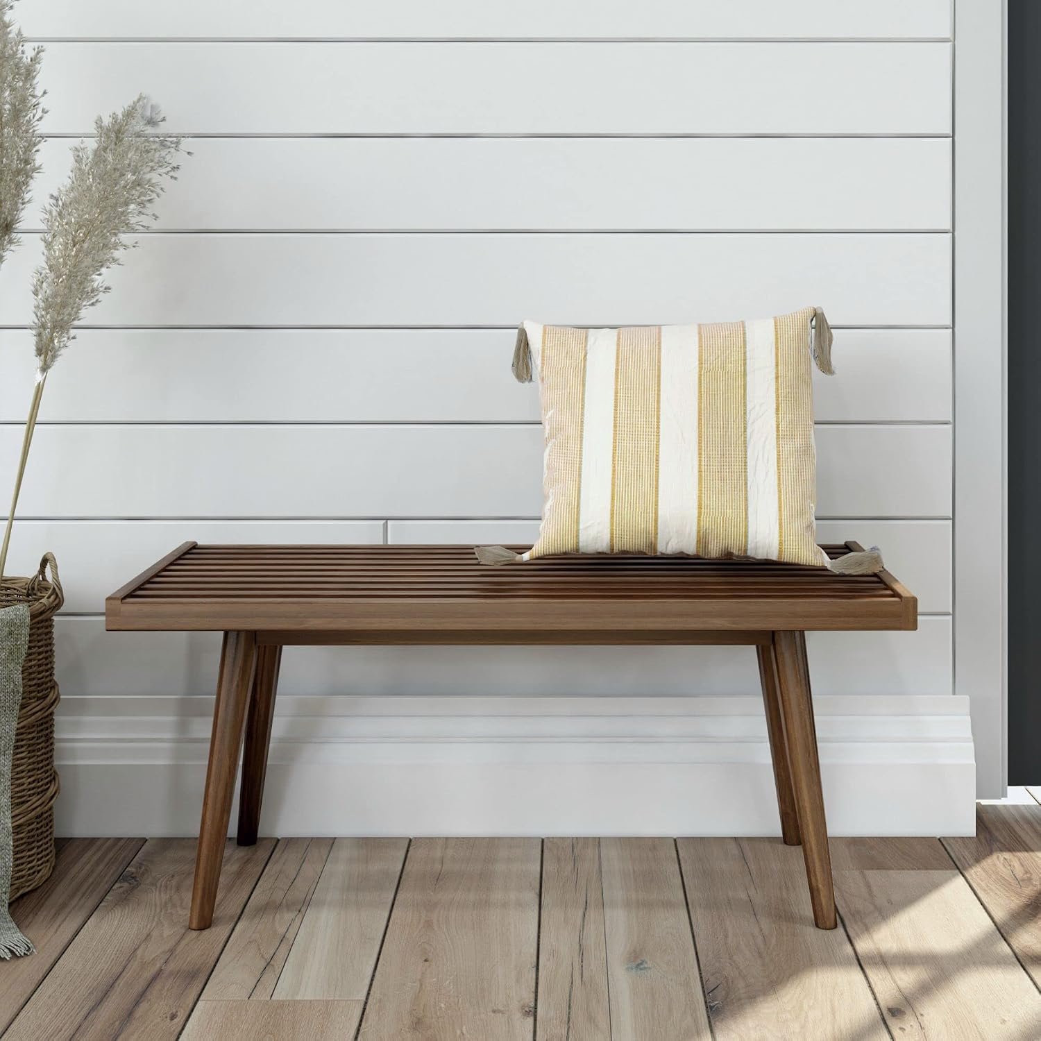 Plank+Beam Rectangular Entryway Bench, Mid-Century Modern, 41.25″, Walnut