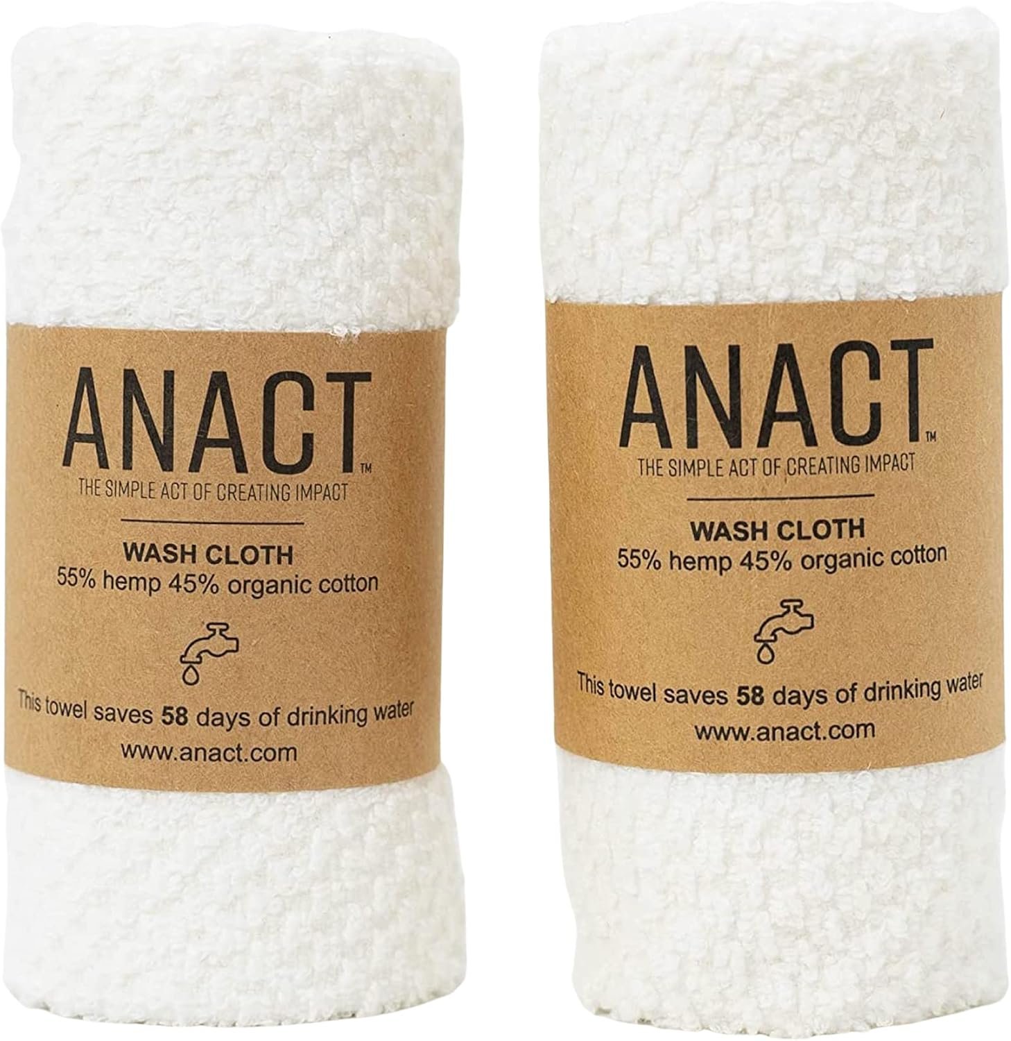 Hemp Wash Cloth 2pk – Organic Bath Towel, Eco-Friendly, Absorbent, Sustainable Spa Quality Bathroom Wash Cloth w/Organic Cotton & Hemp Fiber – White