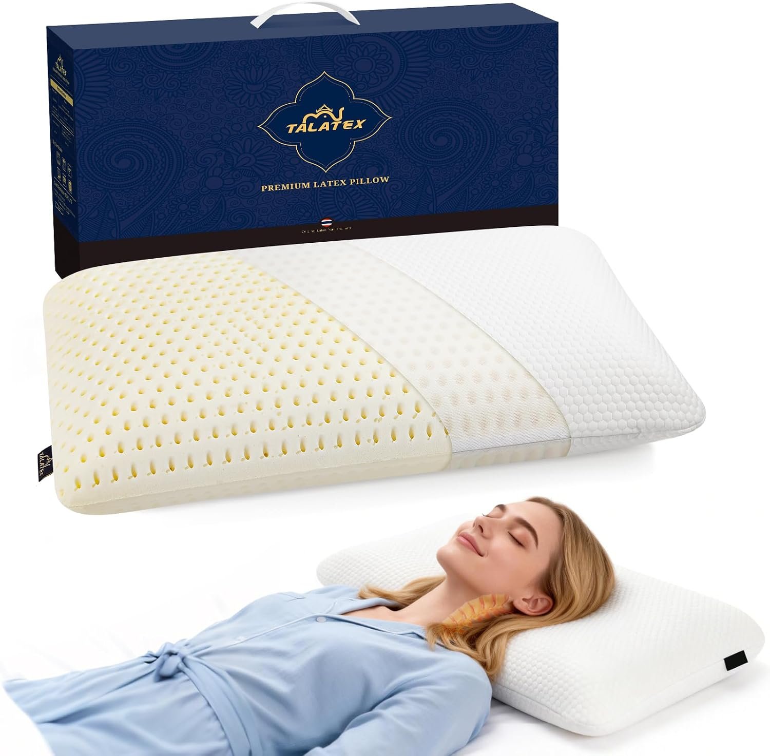 Talatex Premium Talalay Latex Pillow for Side & Back Sleepers
