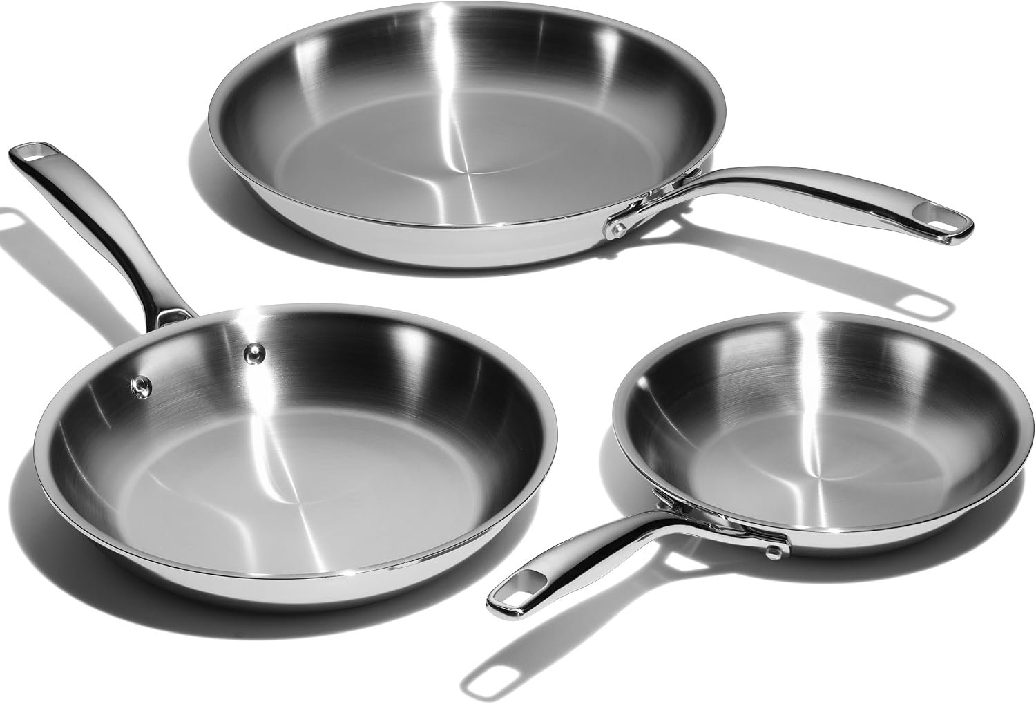 LEGEND COOKWARE 3-Piece (8″,10″, & 12″) Stainless Frying Pan Set | 5 Ply Stainless Steel Clad | Induction Compatible, Oven Safe 800°F – Non-Toxic, No Coatings – Even Heating, Won’t Warp