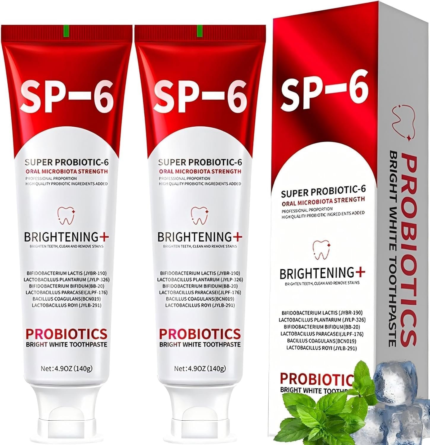 SP-6 Probiotic Toothpaste – Niacinamide Whitening Toothpaste Enhanced Formula with 6 Probiotics for Teeth Whitening and Gum Health – Enamel-Safe, Fluoride-Free, Fresh Mint Flavor, 4.9Oz (2)