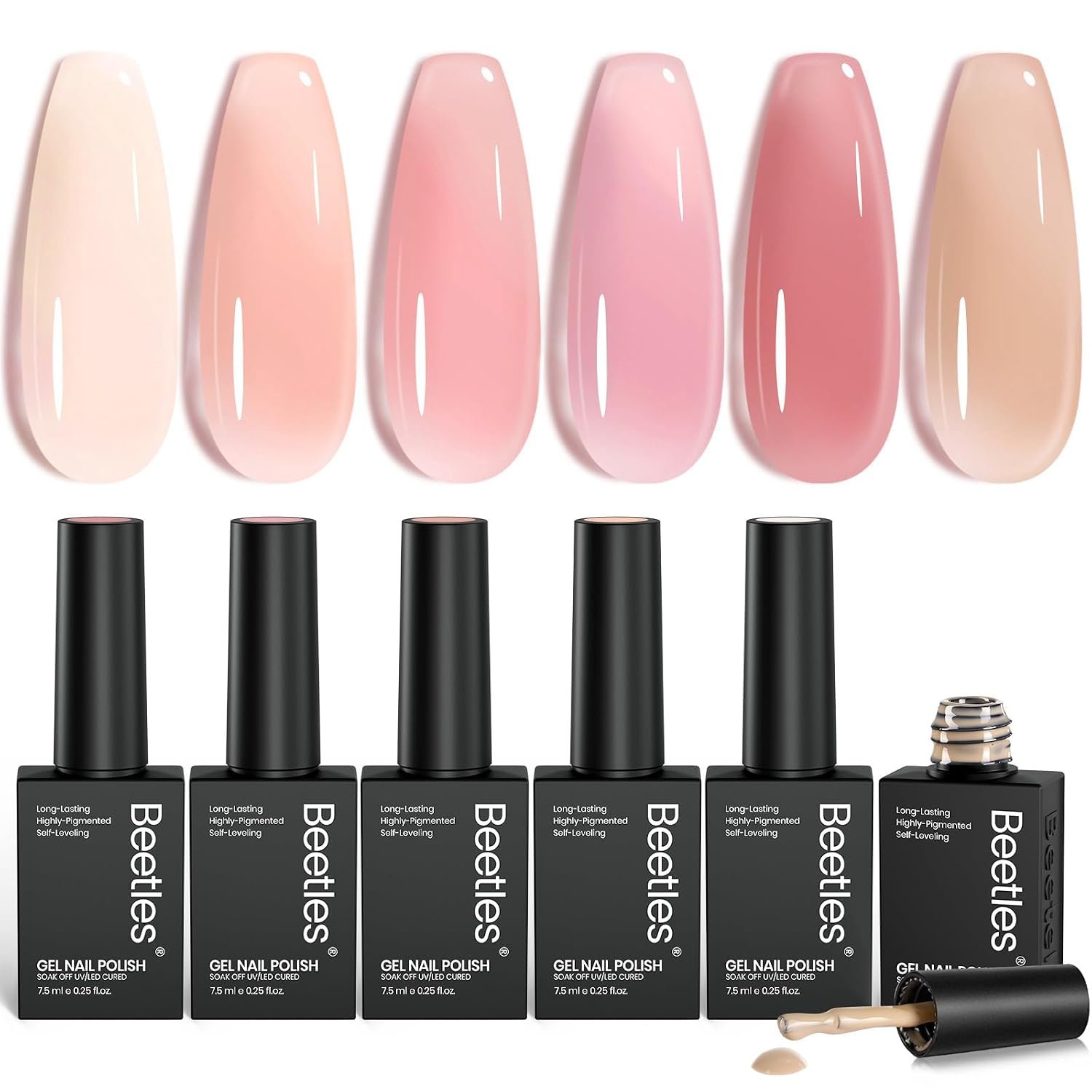 Beetles Nude Gel Nail Polish Set, 6 Colors Nude Pink Brown Neutral Jelly