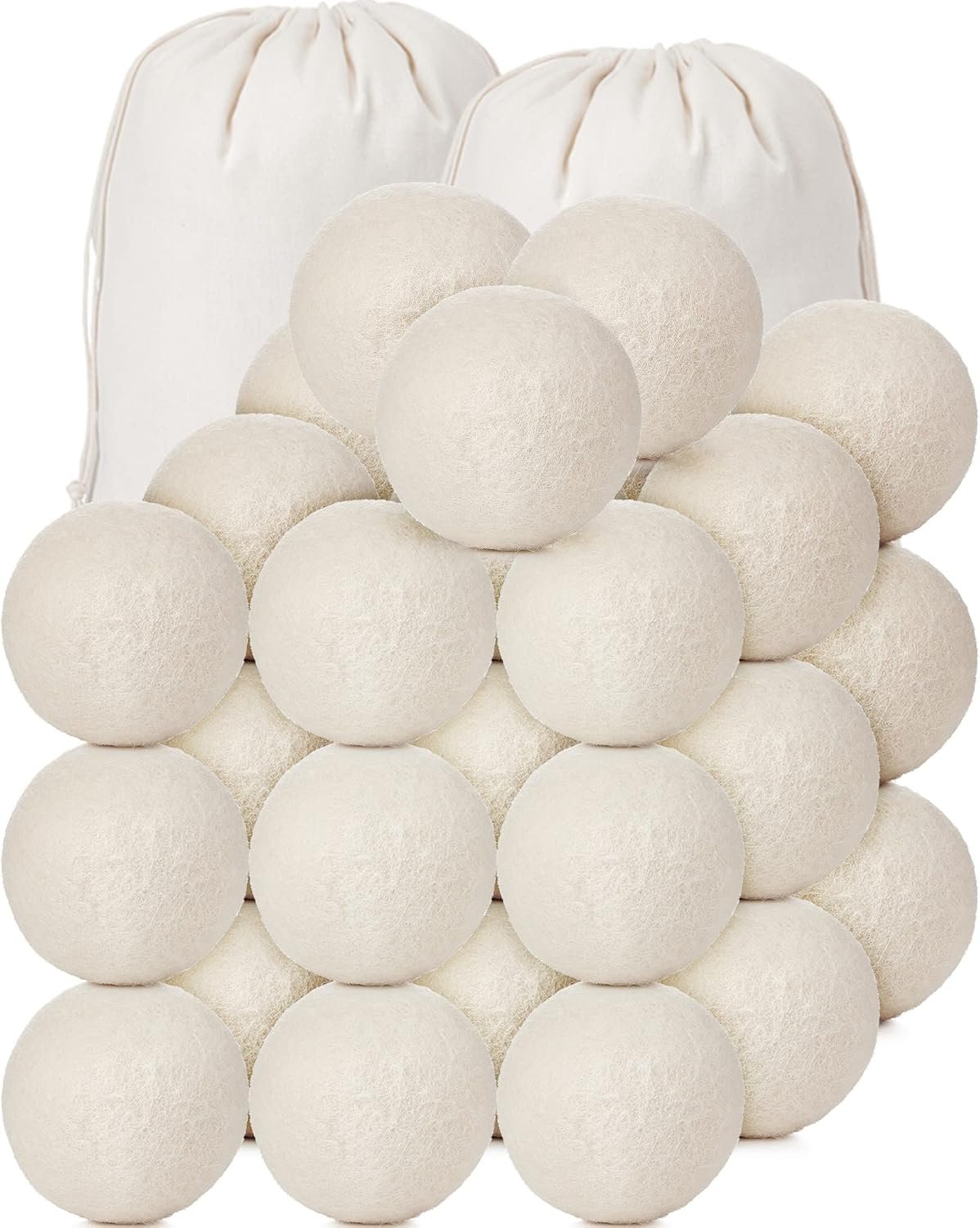 Roowest 24 Pcs Wool Dryer Balls Set with Muslin Bags for Laundry