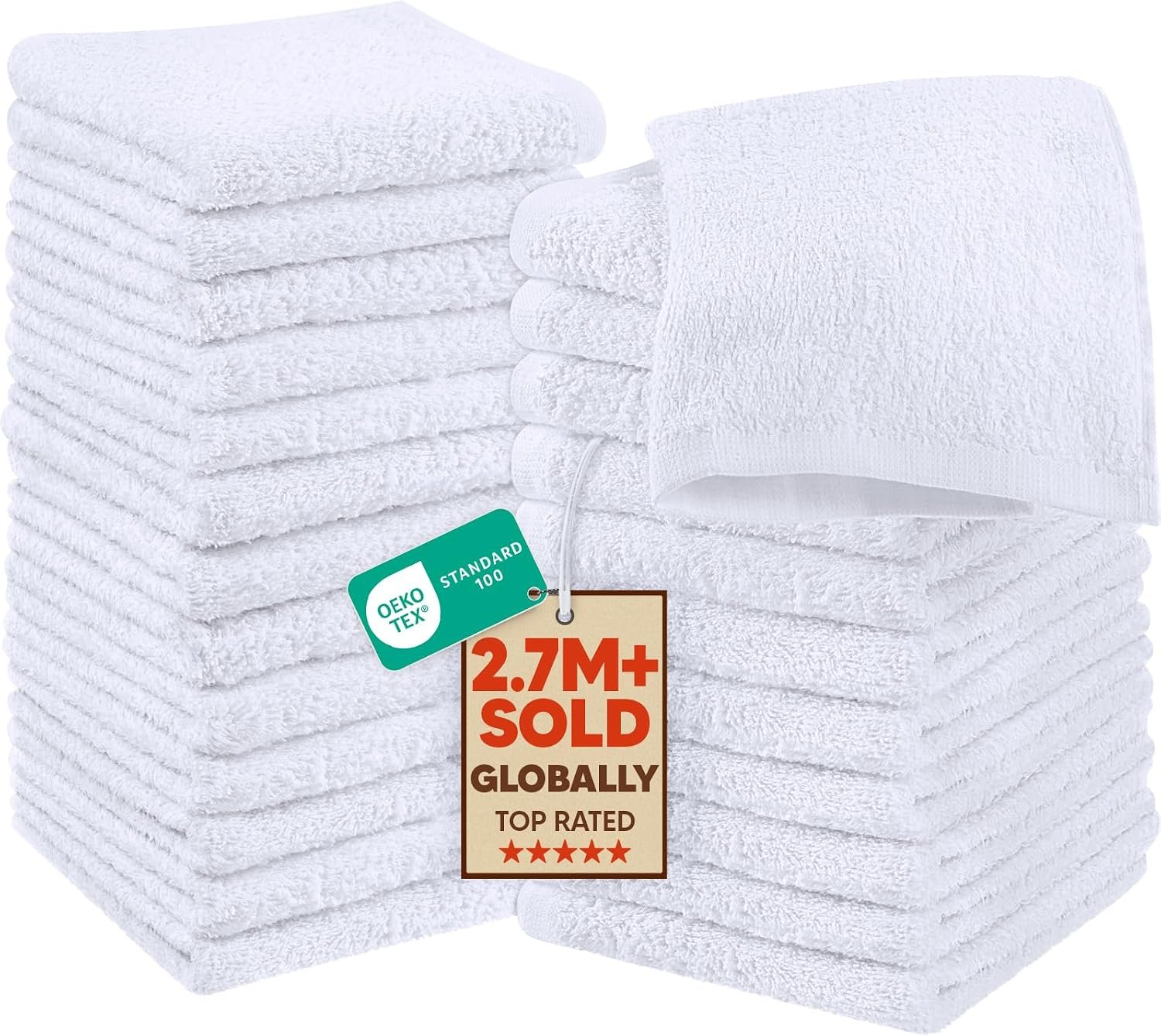 Utopia Towels 24 Pack Washcloths, 12×12 In, 100% Cotton, White