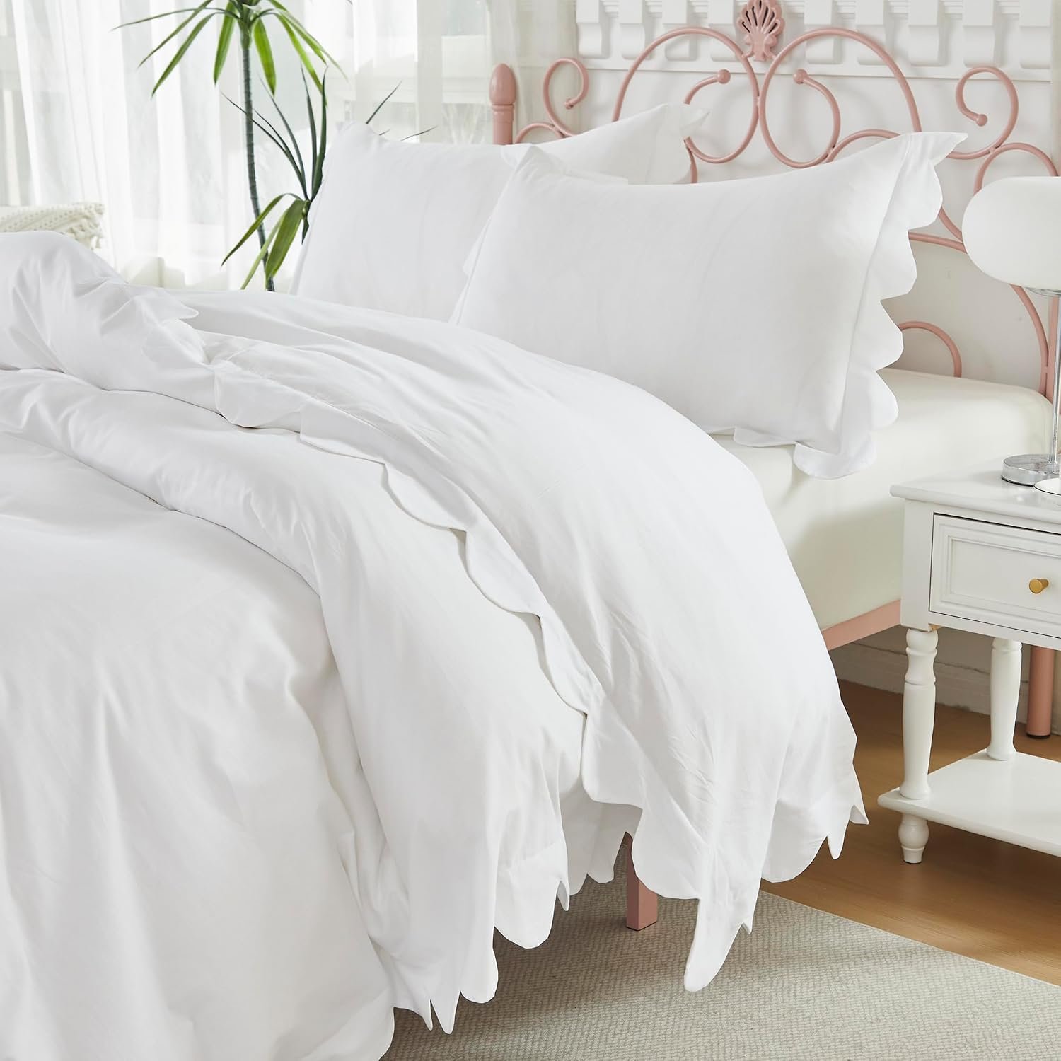 Brandream Organic Cotton Duvet Cover Set Twin/Twin XL Scalloped Edge White Kid’s Bedding Size Soft Breathable Luxury Bed Set for Dorm Room Grandmillennial Cottagecore Coquette Hotel Style Bedroom