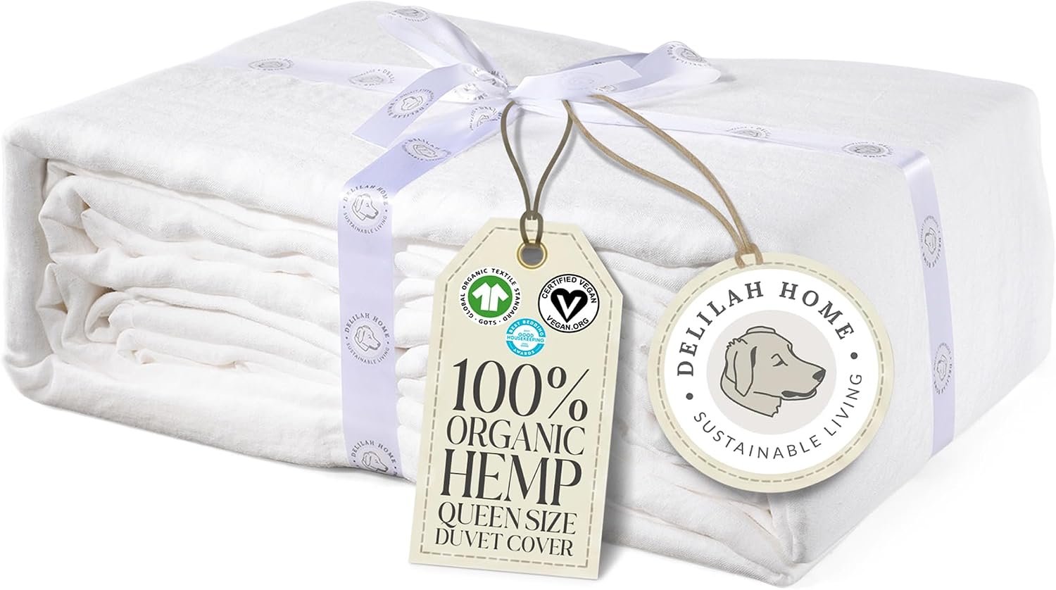 Delilah Home GOTS Organic Hemp Queen Duvet Cover with Ties – White