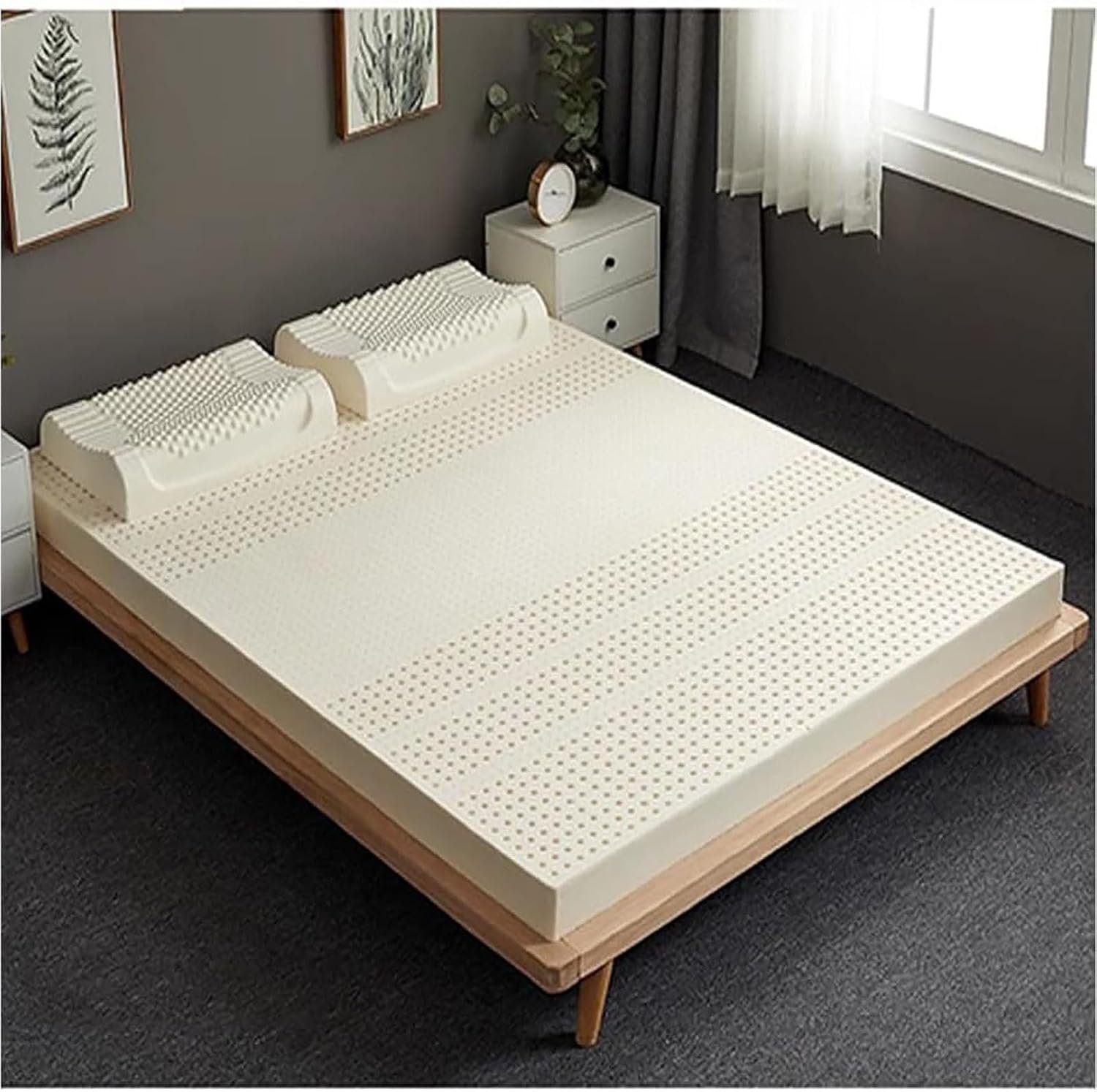 100% Natural Latex Mattress, 1/2/3/4inch Latex Foam Bed Pad 7 Zone Green Natural Organic Latex Mattress Topper Back & Joint Support No Deformation,King,76″×80″×4″