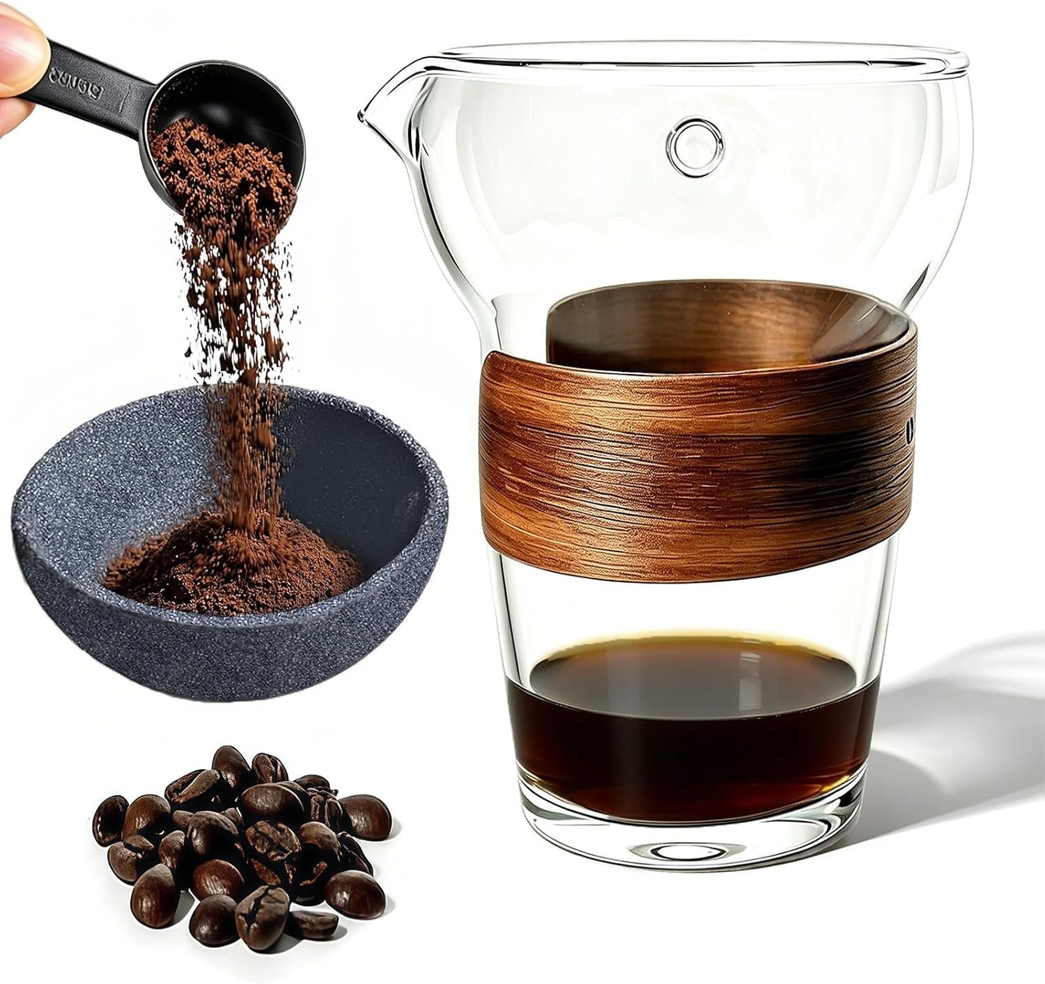 Glass Pour Over Coffee Maker Set, Ceramic Drip, No Paper Filters Needed